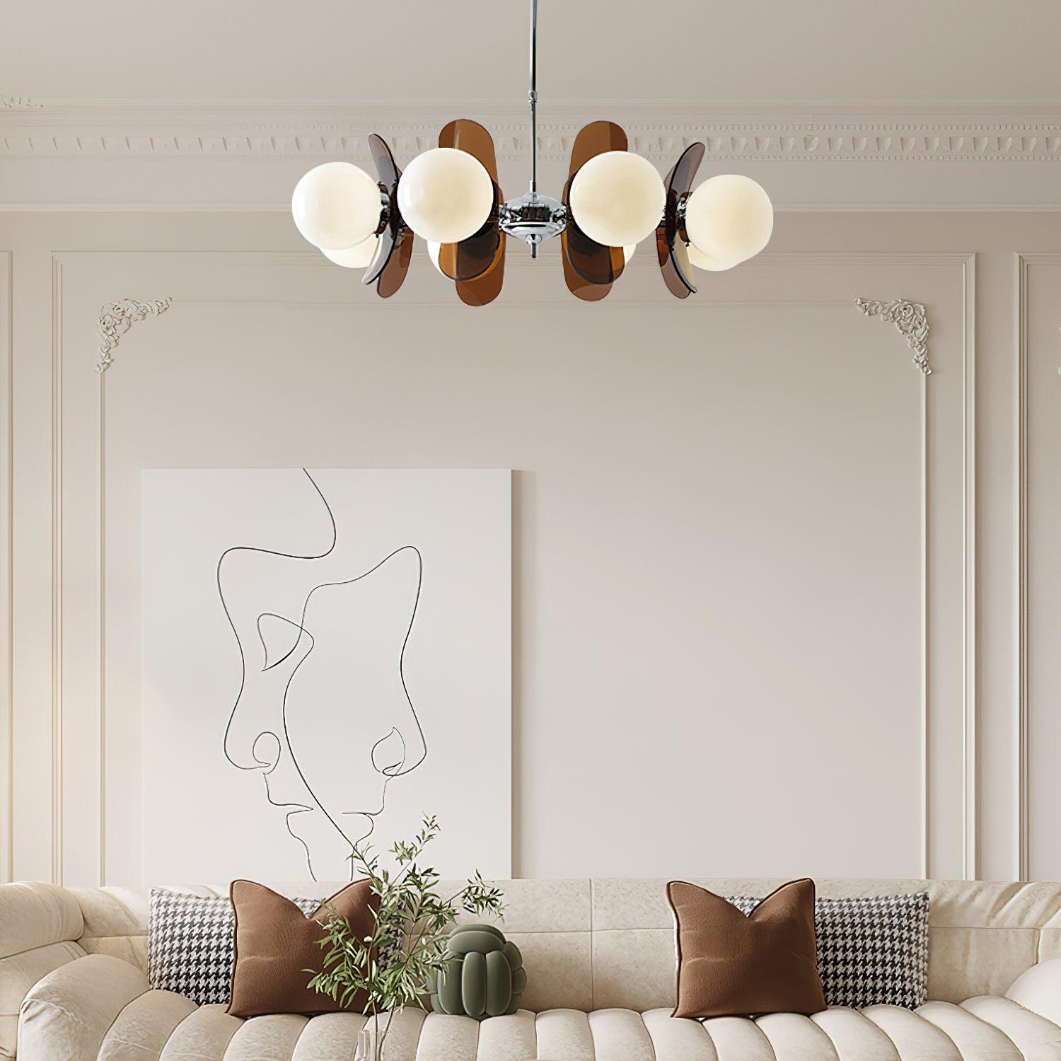 Quay Chandelier Phosphorescent Glass Lampshade-Neutral Decor