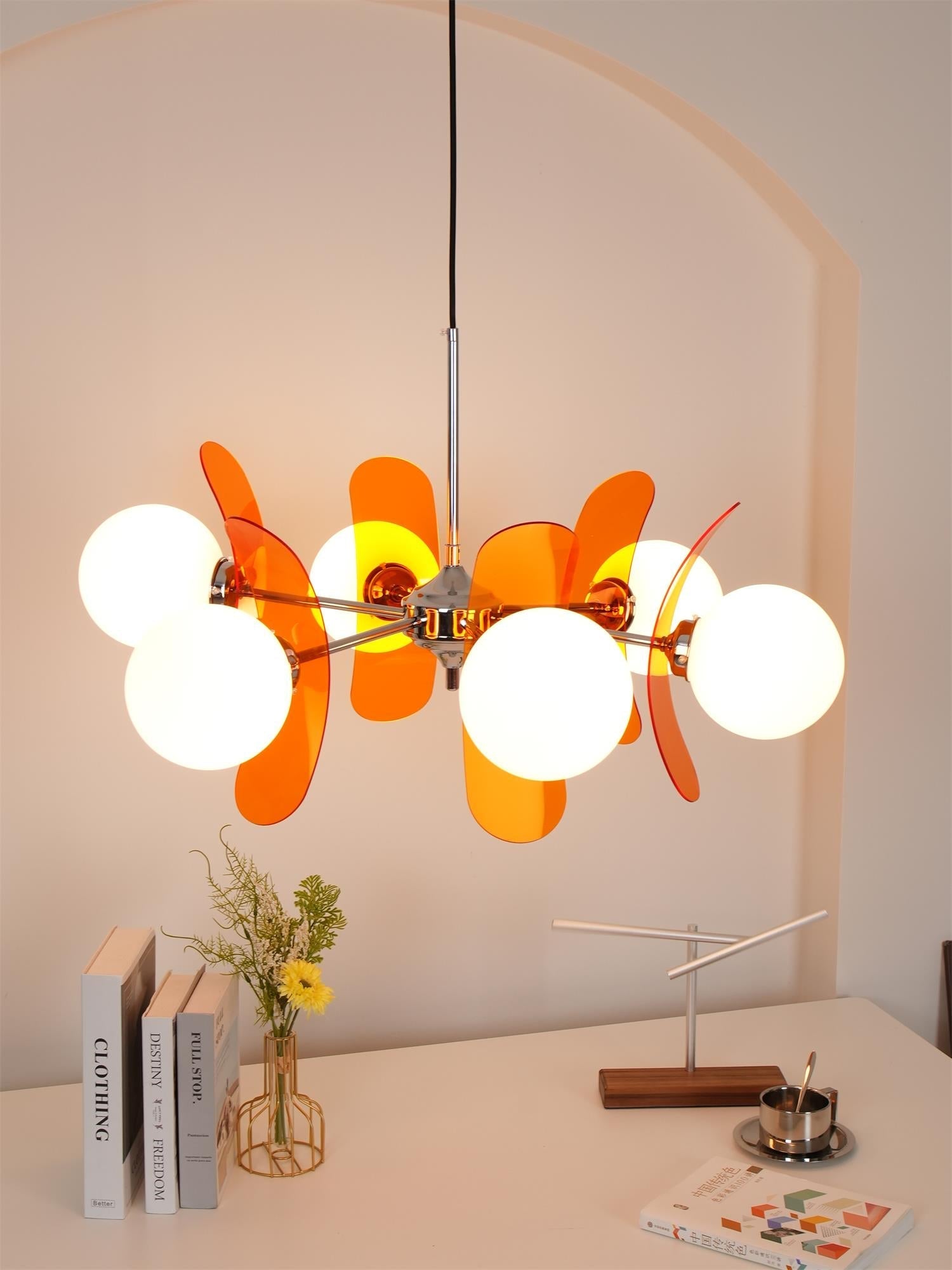 Quay Chandelier Phosphorescent Glass Lampshade-Neutral Decor