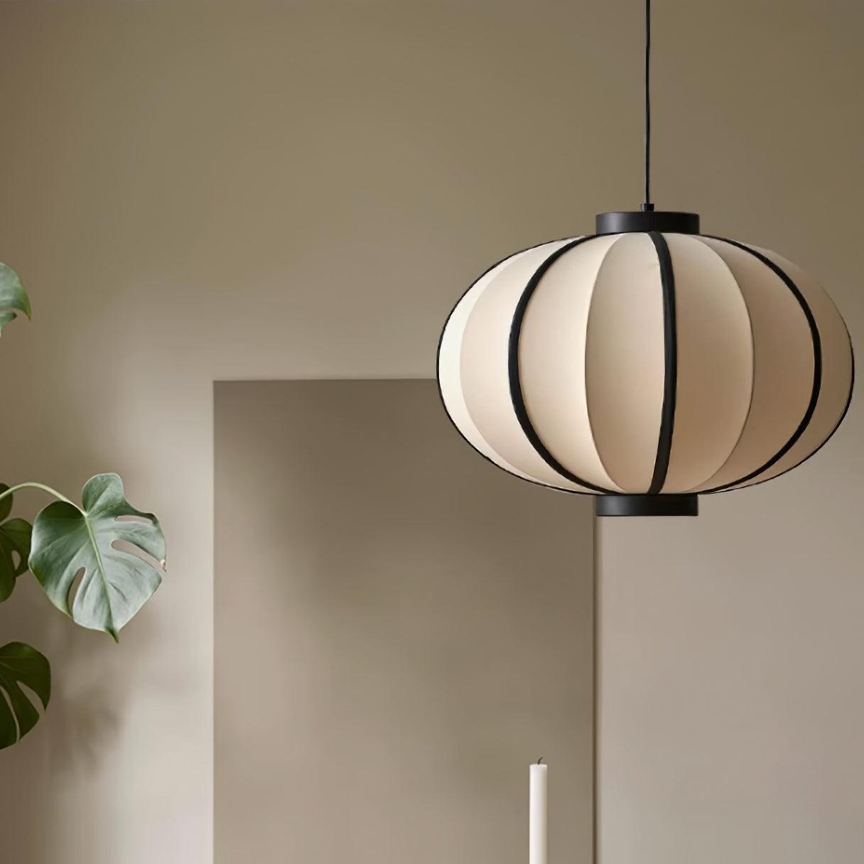 Pendant Lamp Fabric Lantern Shade Metal Frame Vintage