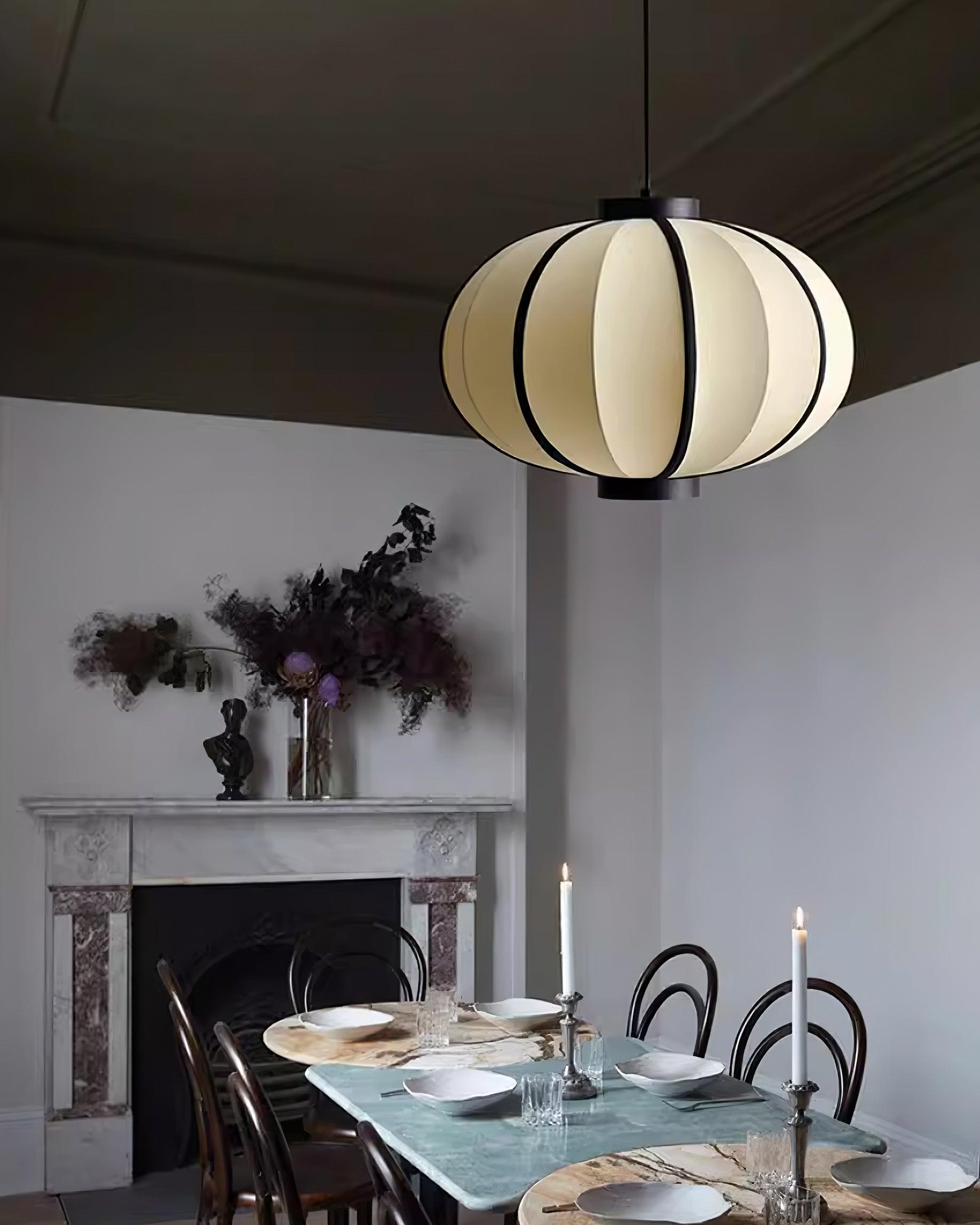 Pendant Lamp Fabric Lantern Shade Metal Frame Vintage