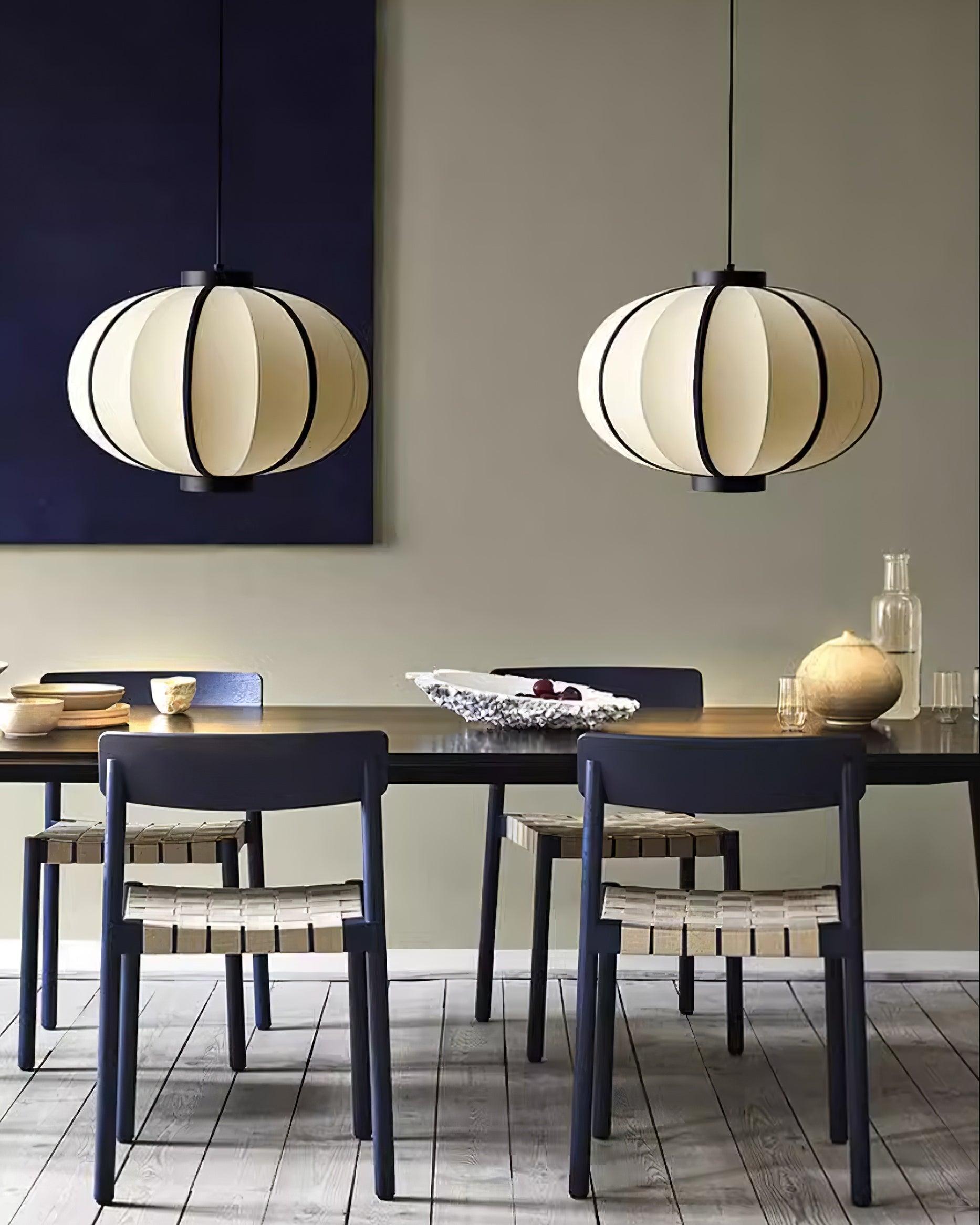 Pendant Lamp Fabric Lantern Shade Metal Frame Vintage