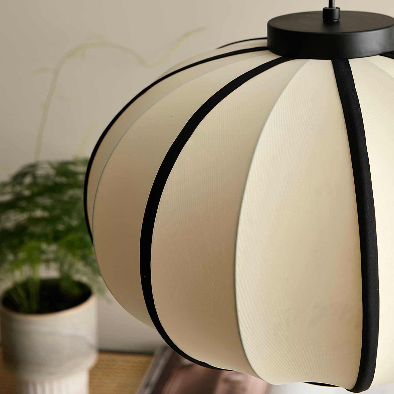 Pendant Lamp Fabric Lantern Shade Metal Frame Vintage