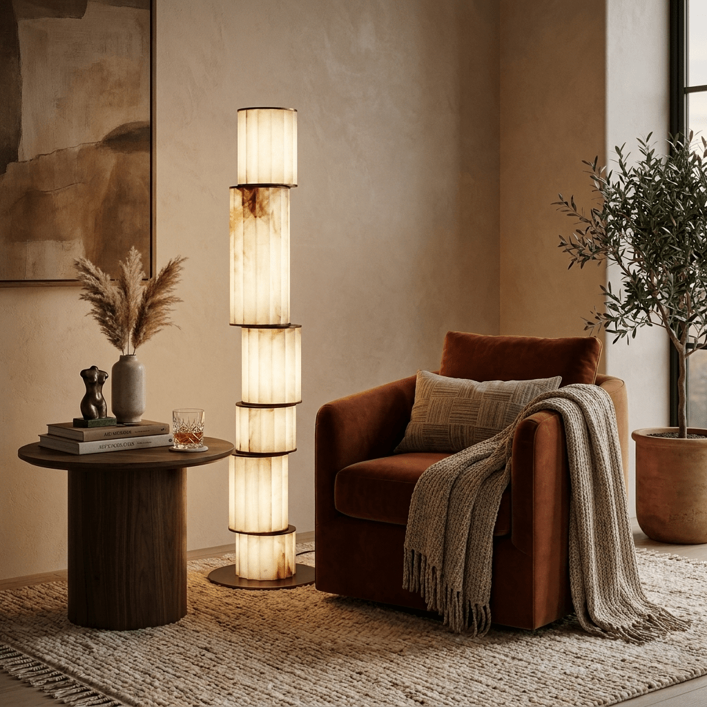 Pillar Alabaster Floor Lamp-Neutral Decor