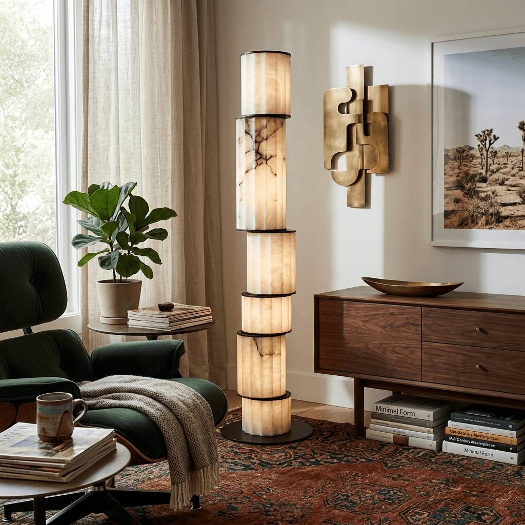 Pillar Alabaster Floor Lamp-Neutral Decor
