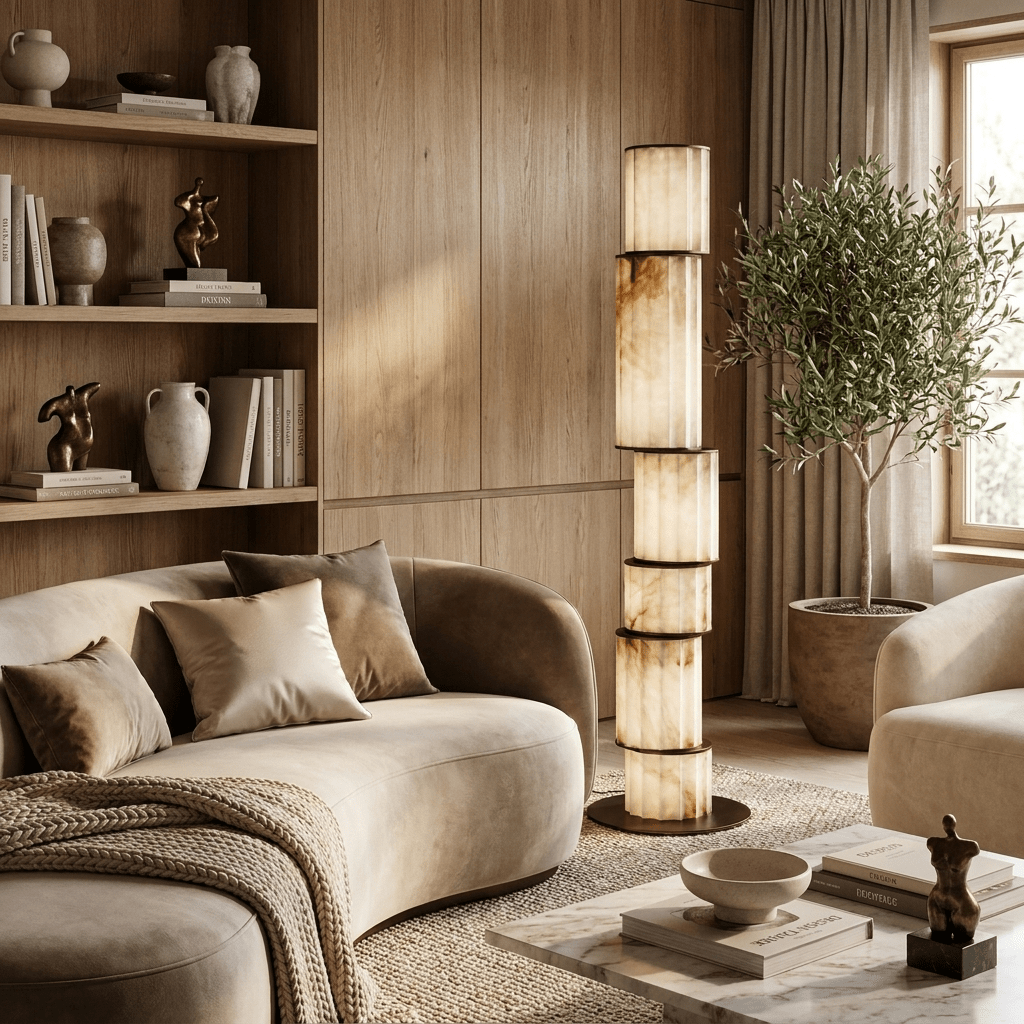 Pillar Alabaster Floor Lamp-Neutral Decor