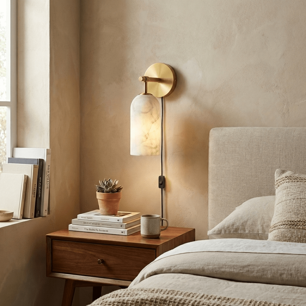 Pillar Alabaster Plug-in Wall Sconce-Neutral Decor