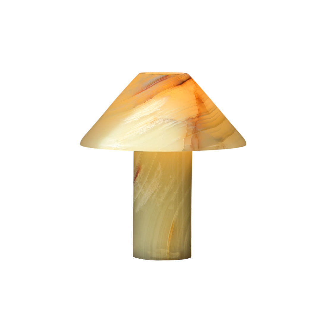 Pillar Stone Table Light in Orange Onyx, front view.