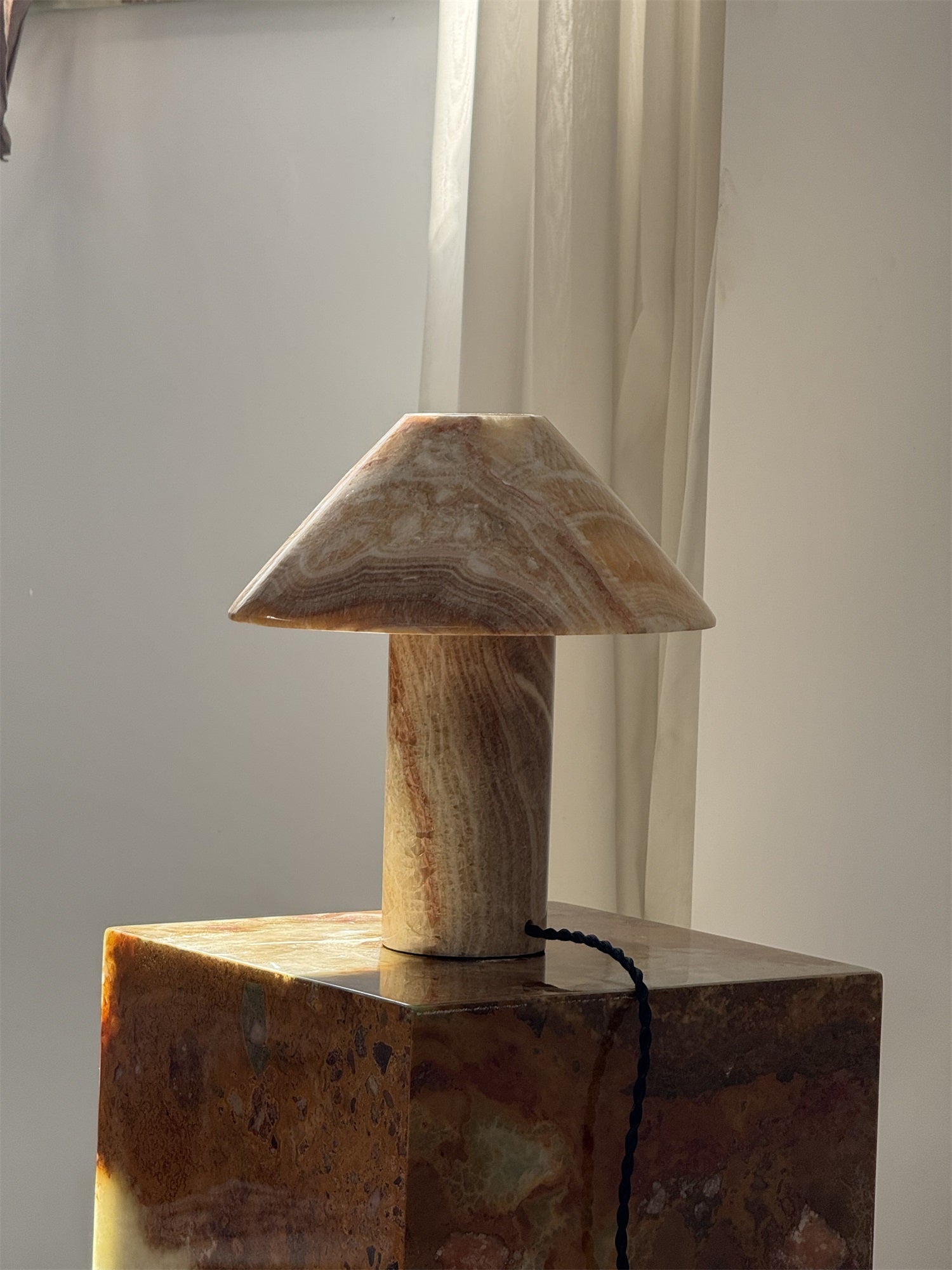 Pillar Stone Table Light, Orange Onyx, against a white background.