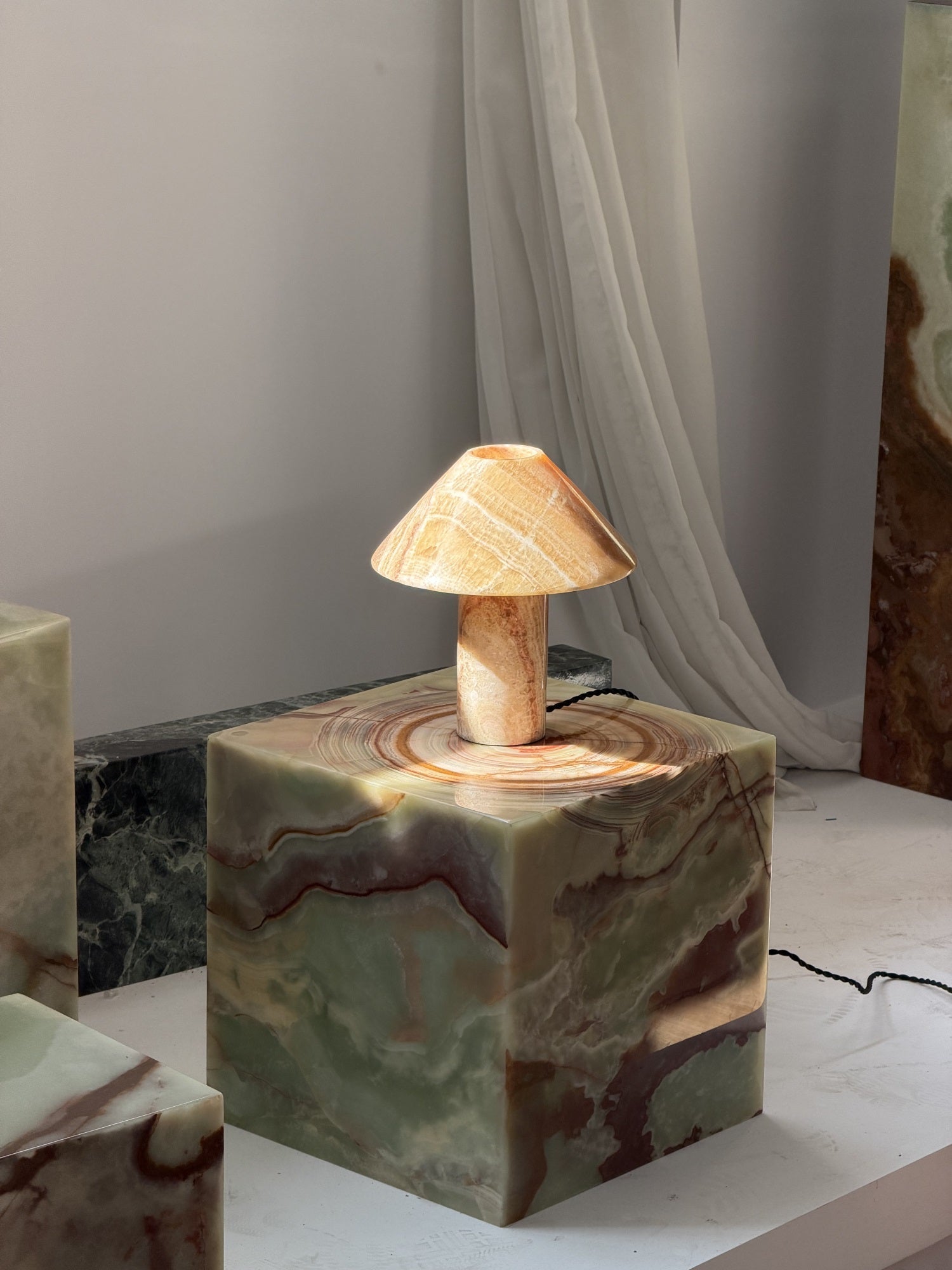 Pillar Stone Table Light, Purple Onyx, against a white background.