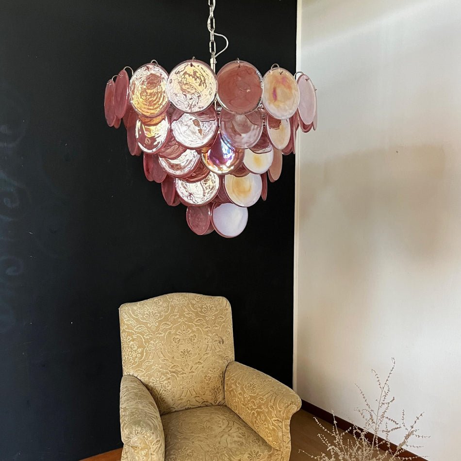 Ault Chandelier Pink Murano Disc Layered Contemporary-Neutral Decor