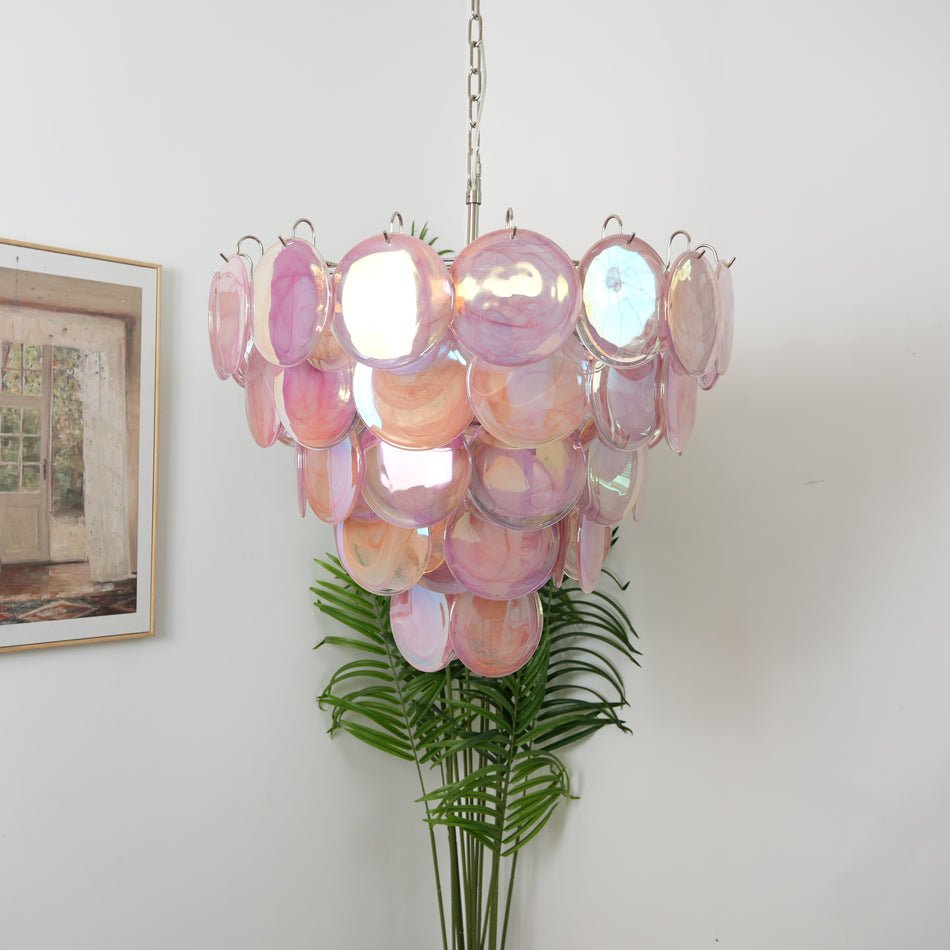 Ault Chandelier Pink Murano Disc Layered Contemporary-Neutral Decor