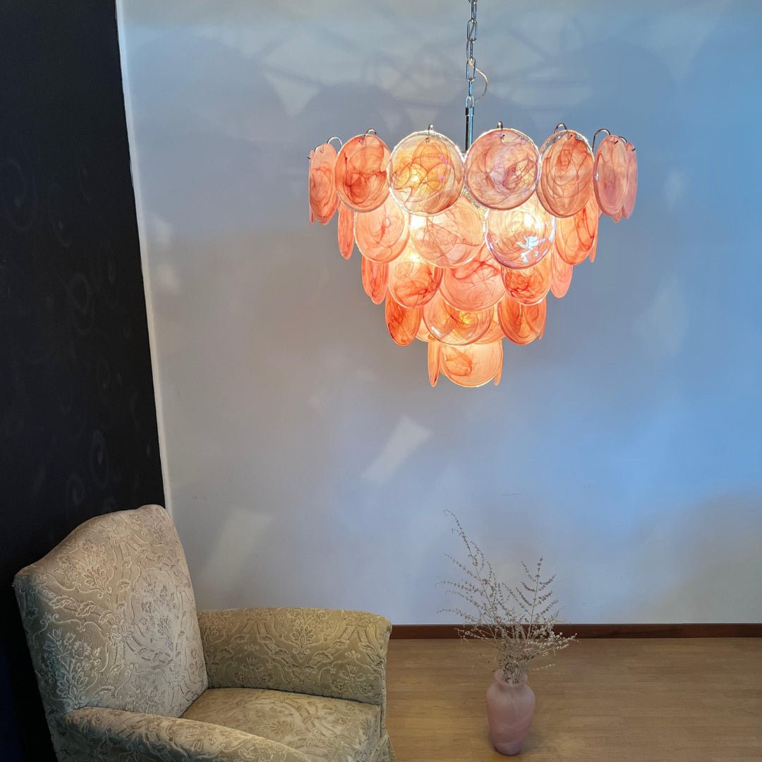 Ault Chandelier Pink Murano Disc Layered Contemporary-Neutral Decor