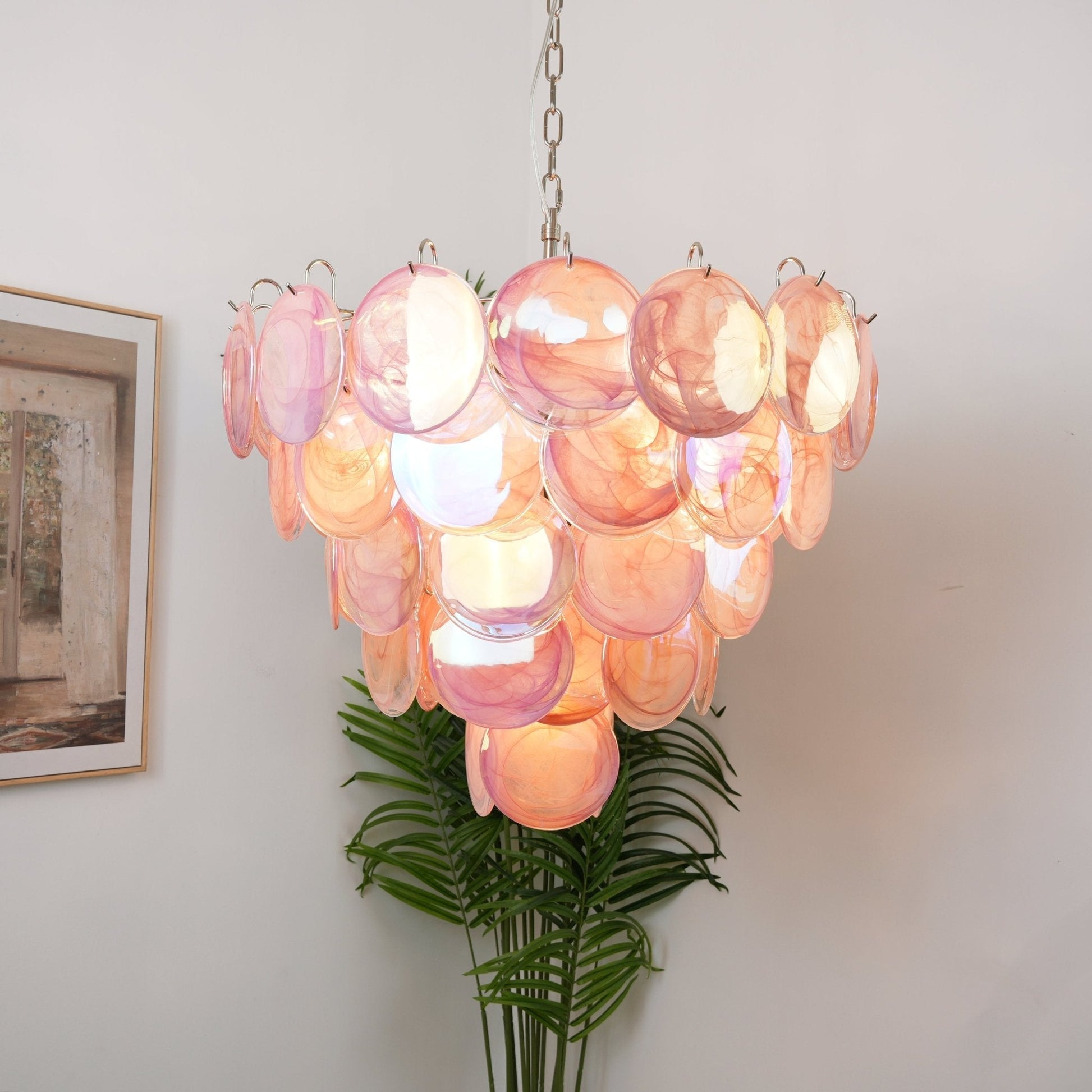 Ault Chandelier Pink Murano Disc Layered Contemporary-Neutral Decor