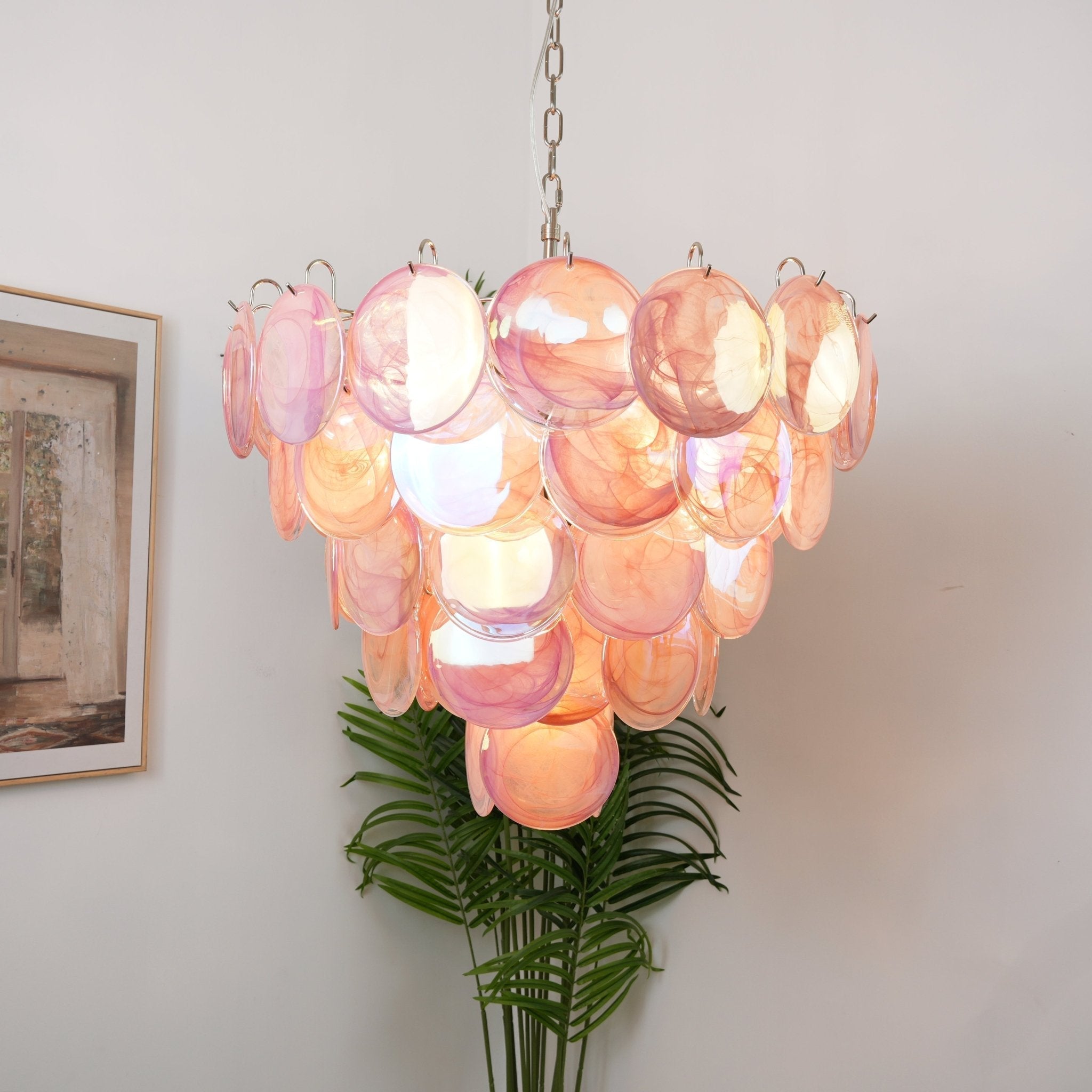 Ault Chandelier Pink Murano Disc Layered Contemporary-Neutral Decor