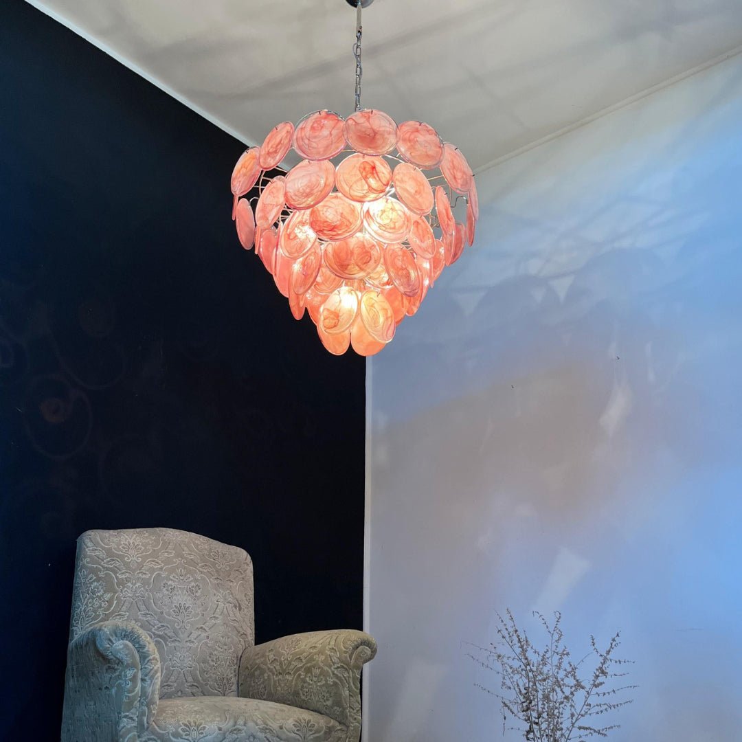 Ault Chandelier Pink Murano Disc Layered Contemporary-Neutral Decor