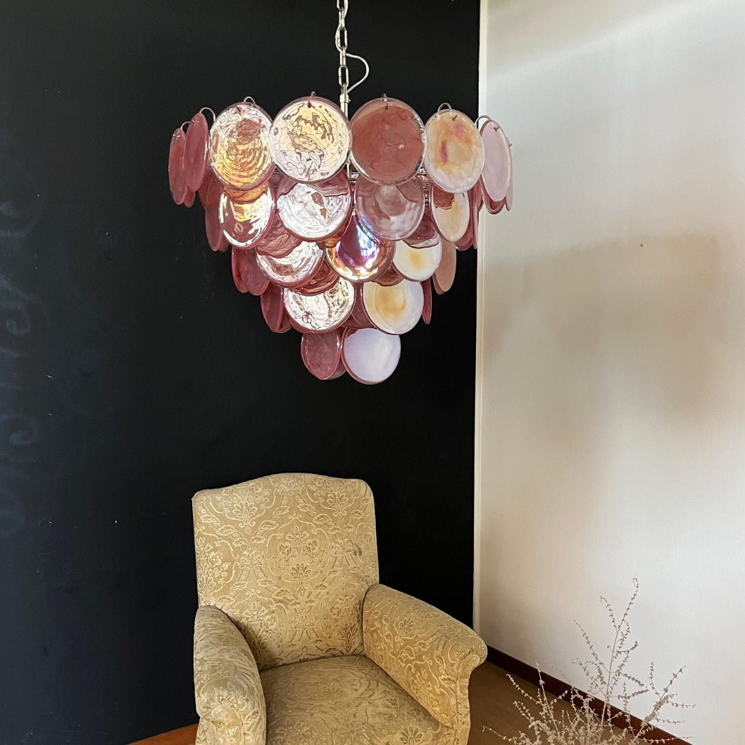 Ault Chandelier Pink Murano Disc Layered Contemporary-Neutral Decor
