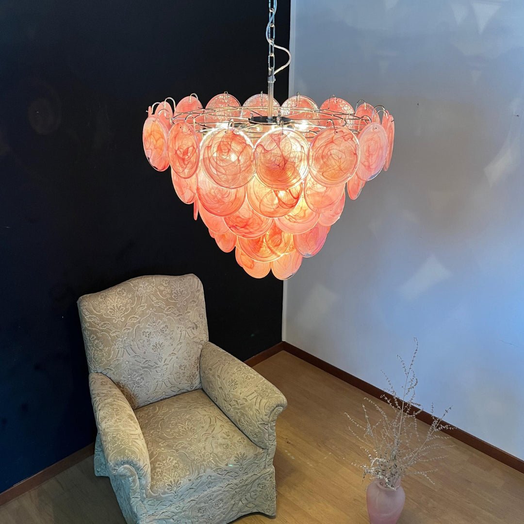 Ault Chandelier Pink Murano Disc Layered Contemporary-Neutral Decor