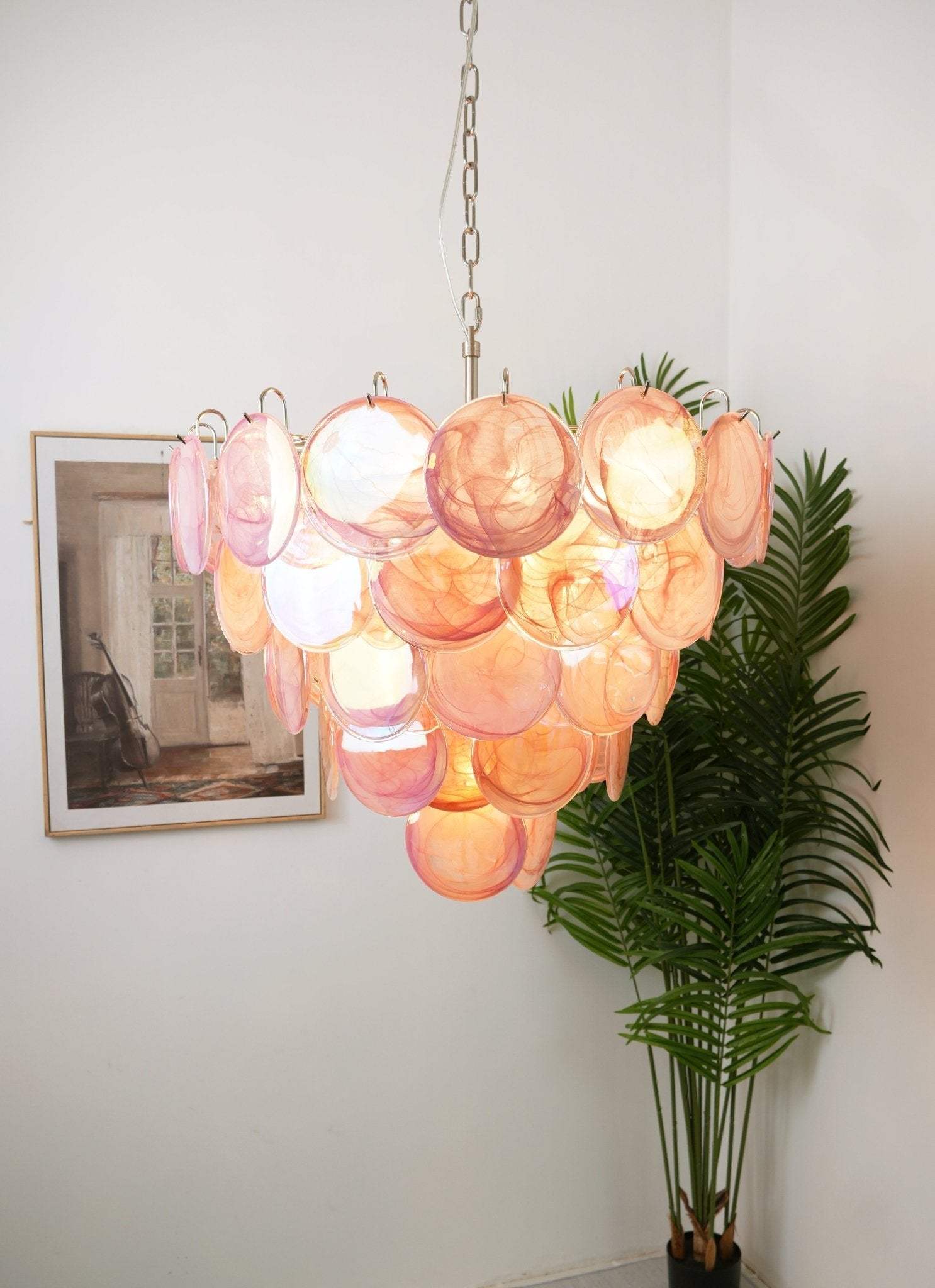 Ault Chandelier Pink Murano Disc Layered Contemporary-Neutral Decor