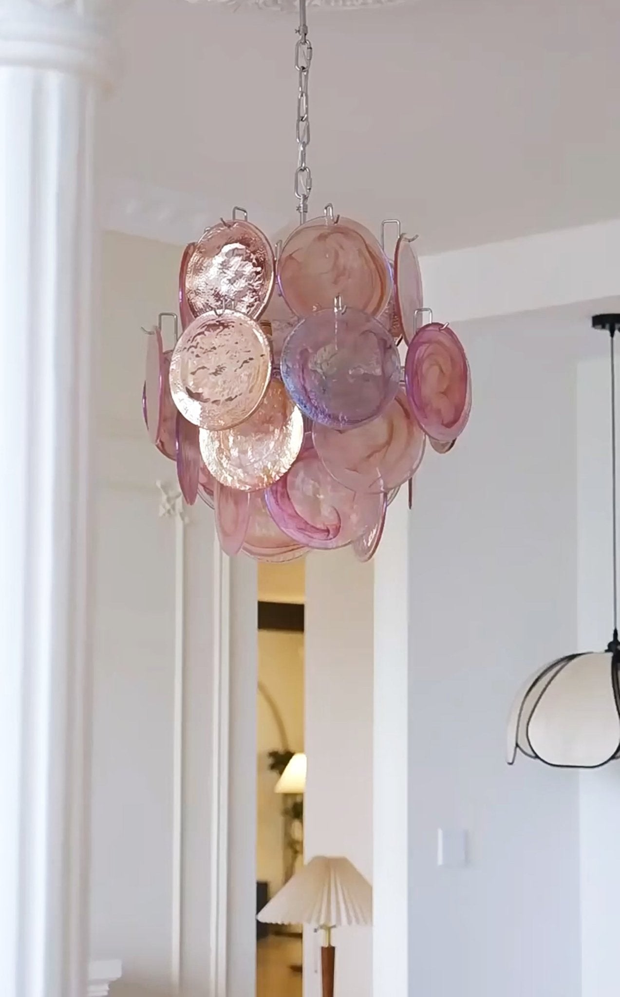 Aurora Chandelier Pink Murano Glass Disc Vintage Charm-Neutral Decor