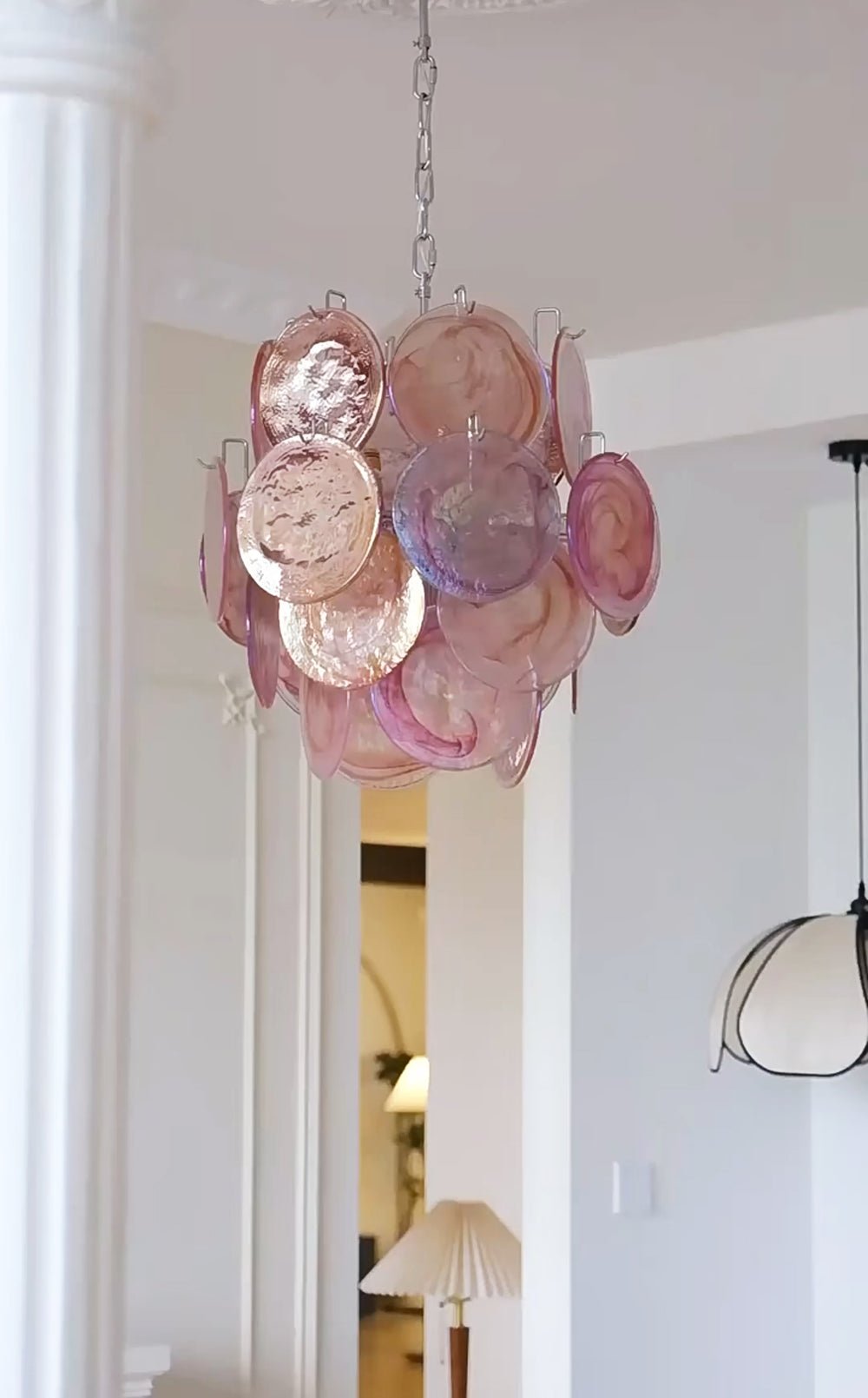 Aurora Chandelier Pink Murano Glass Disc Vintage Charm-Neutral Decor
