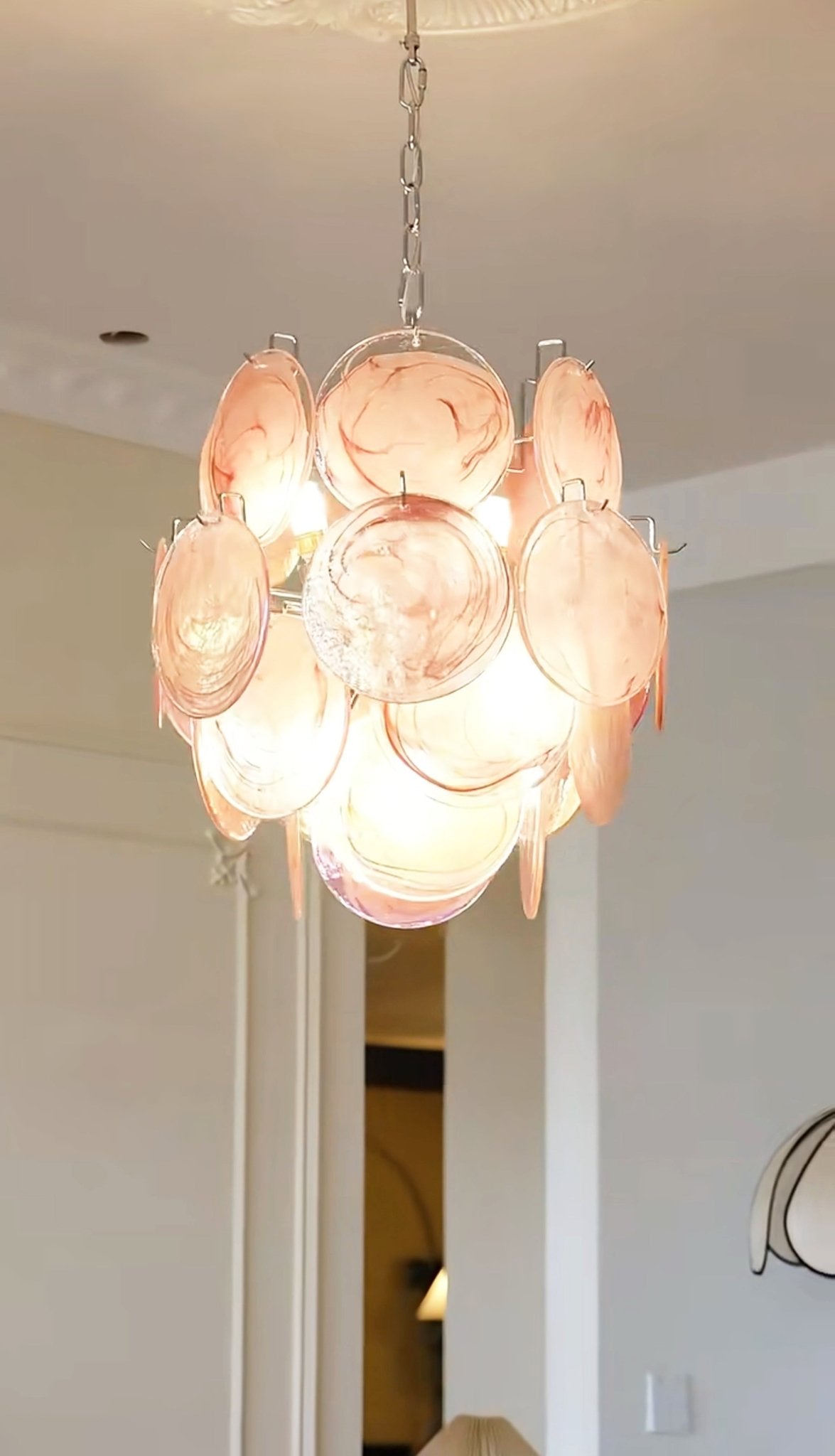 Aurora Chandelier Pink Murano Glass Disc Vintage Charm-Neutral Decor