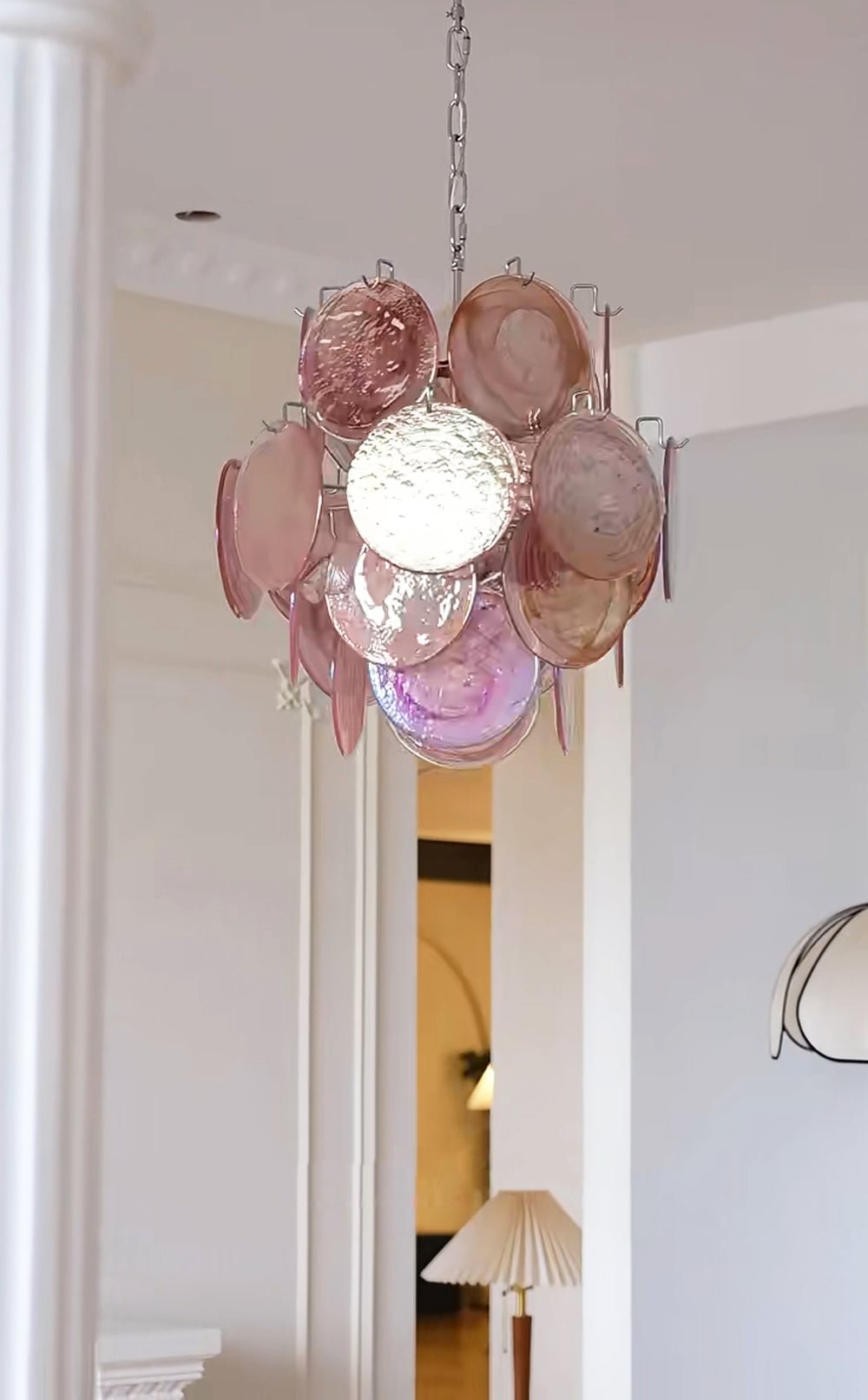 Aurora Chandelier Pink Murano Glass Disc Vintage Charm-Neutral Decor