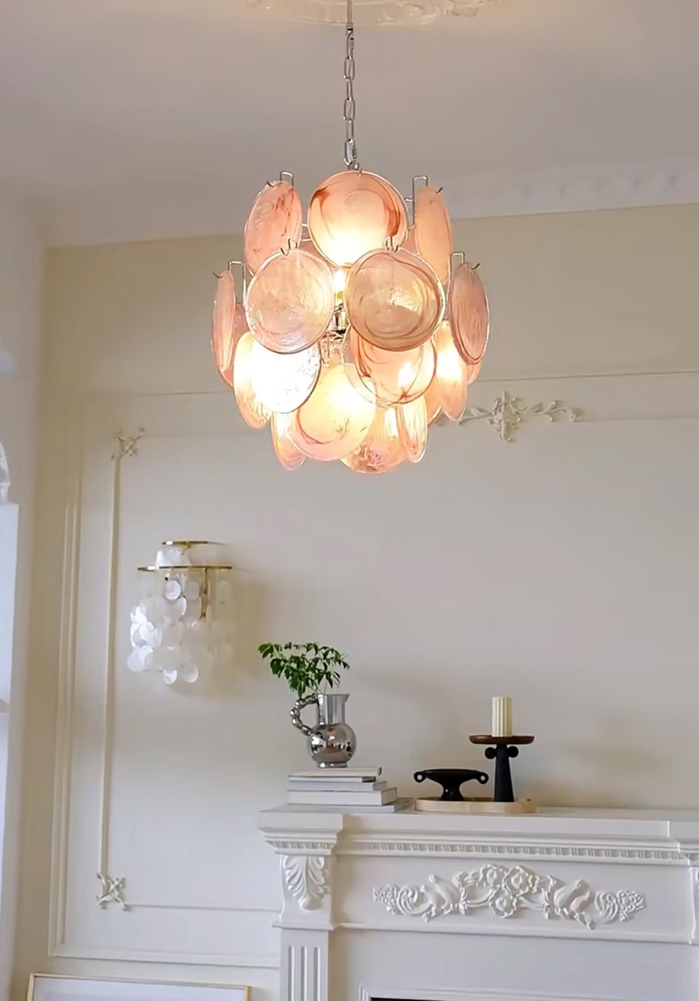 Aurora Chandelier Pink Murano Glass Disc Vintage Charm-Neutral Decor
