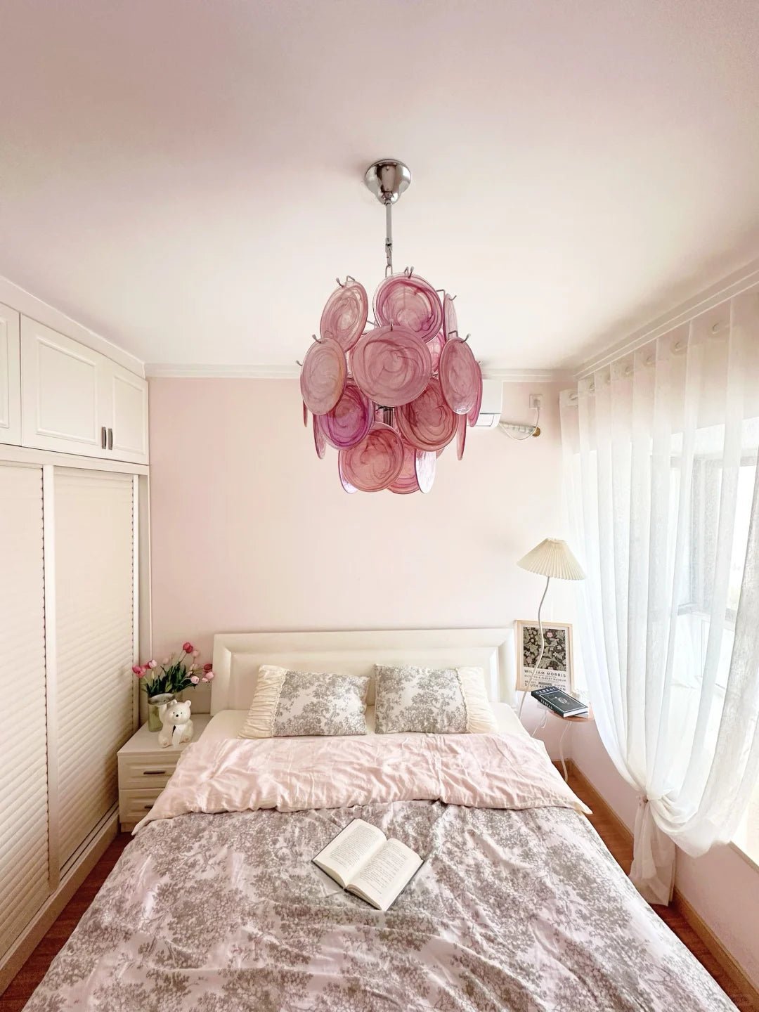 Aurora Chandelier Pink Murano Glass Disc Vintage Charm-Neutral Decor