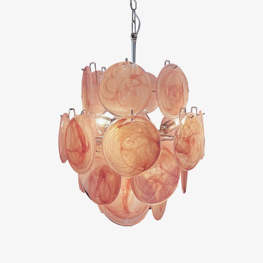 Aurora Chandelier Pink Murano Glass Disc Vintage Charm-Neutral Decor