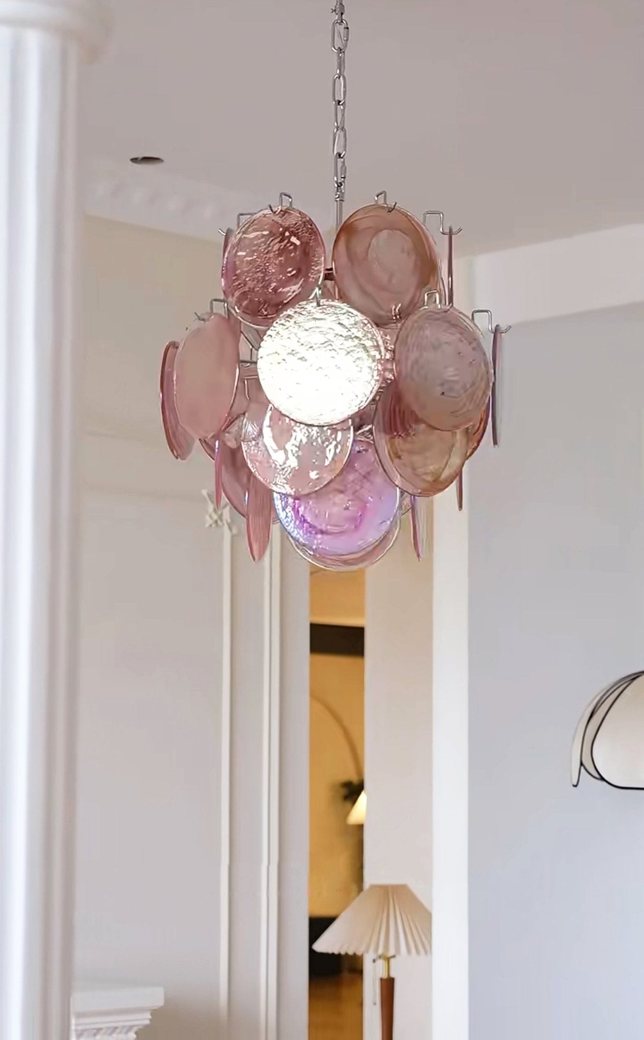 Aurora Chandelier Pink Murano Glass Disc Vintage Charm-Neutral Decor