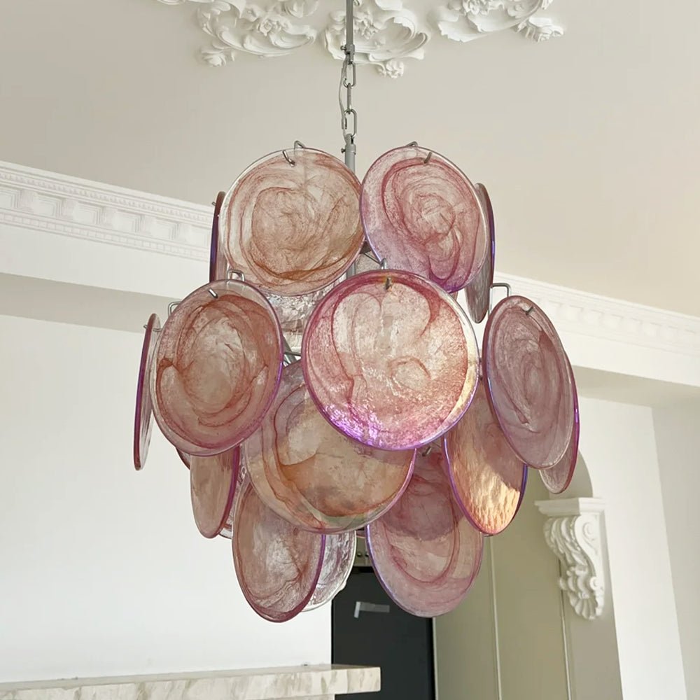 Aurora Chandelier Pink Murano Glass Disc Vintage Charm-Neutral Decor