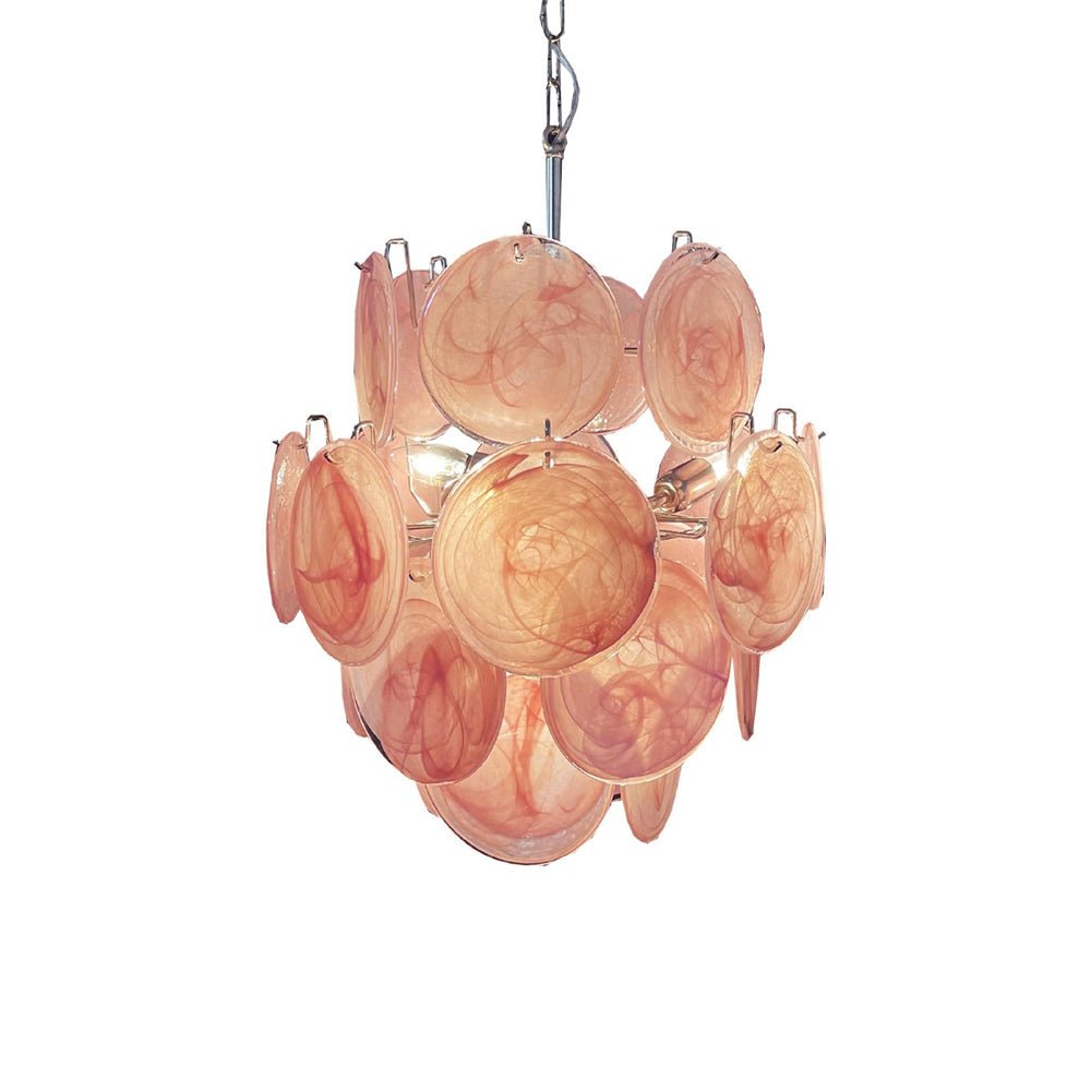 Aurora Chandelier Pink Murano Glass Disc Vintage Charm-Neutral Decor