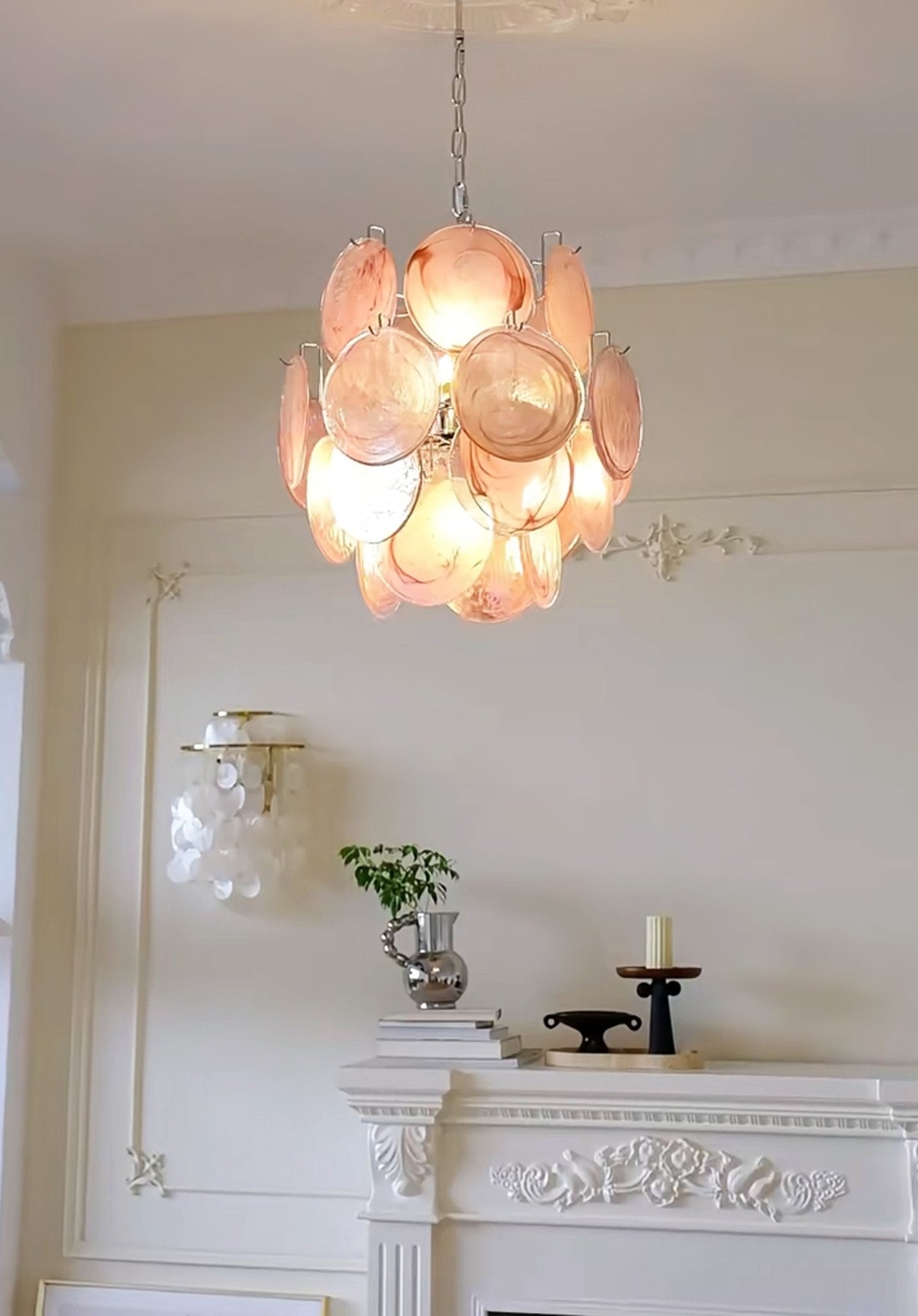 Aurora Chandelier Pink Murano Glass Disc Vintage Charm-Neutral Decor