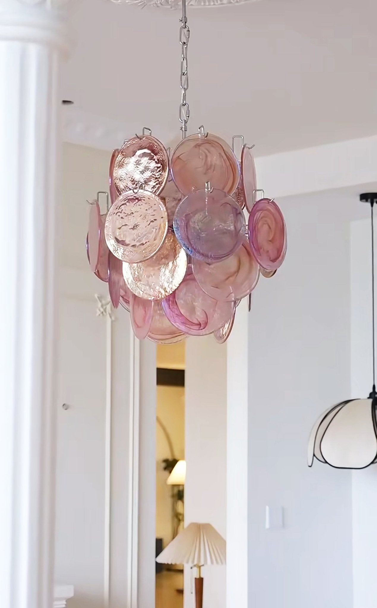 Aurora Chandelier Pink Murano Glass Disc Vintage Charm-Neutral Decor