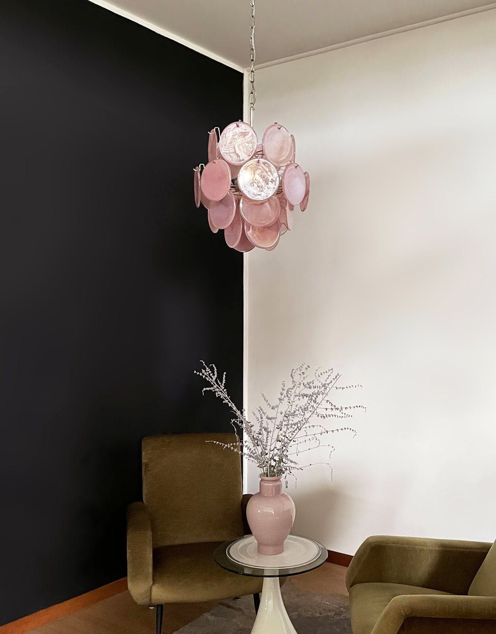 Aurora Chandelier Pink Murano Glass Disc Vintage Charm-Neutral Decor