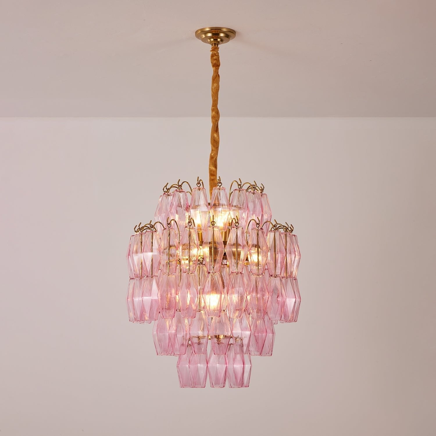 Aurora Chandelier Pink Murano Glass Layered Glam-Neutral Decor