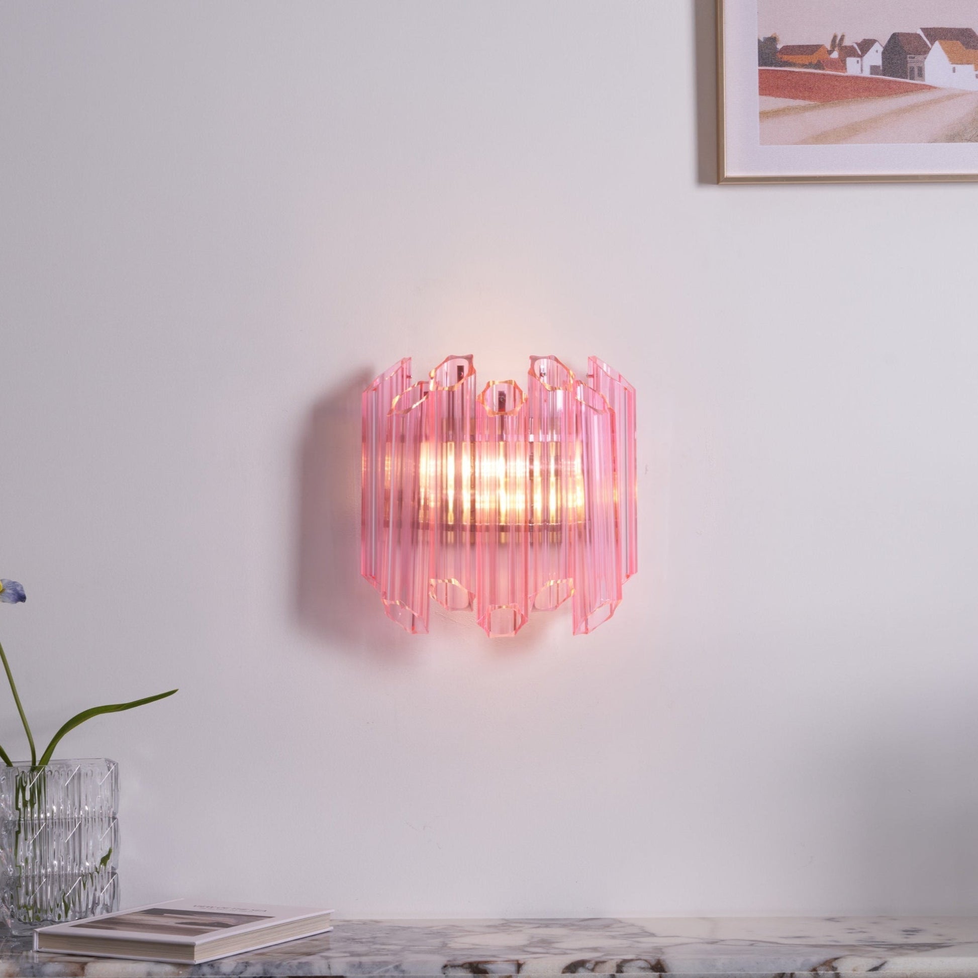 Aurora Wall Lamp Pink Murano Glass Tube-Neutral Decor