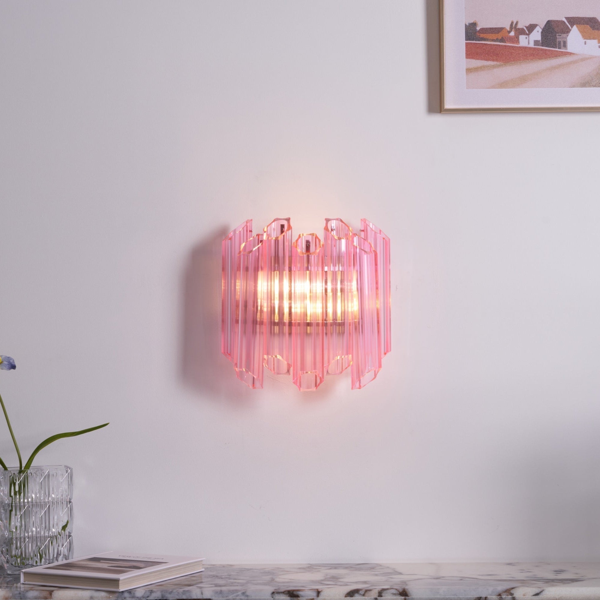 Aurora Wall Lamp Pink Murano Glass Tube-Neutral Decor