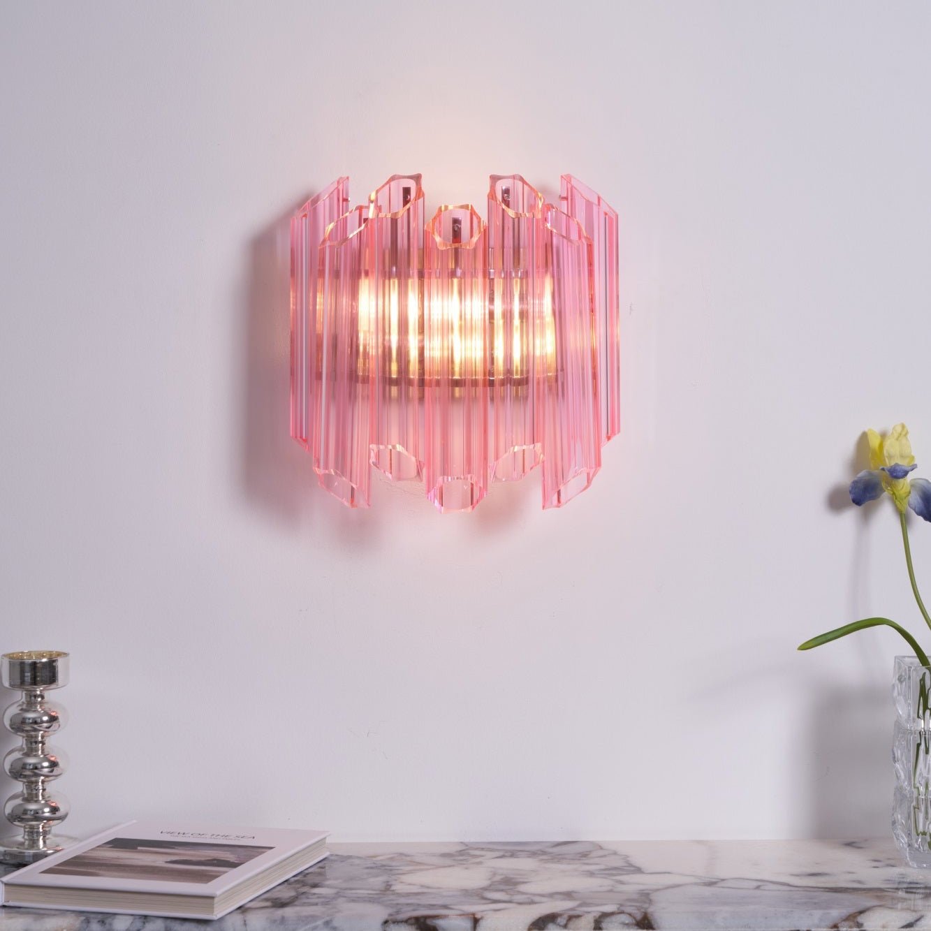 Aurora Wall Lamp Pink Murano Glass Tube-Neutral Decor