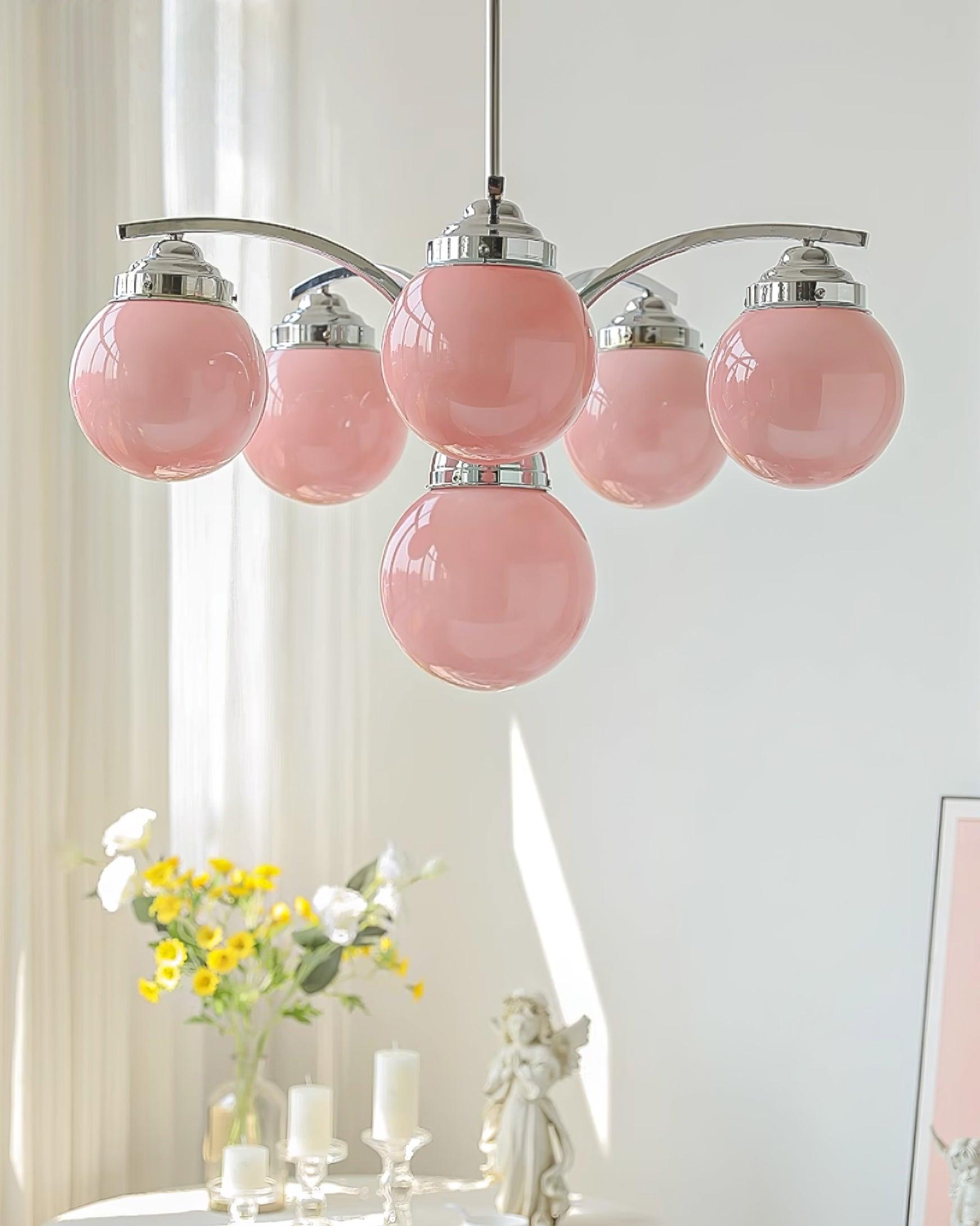 Lustra Chandelier Pink Glass-Neutral Decor