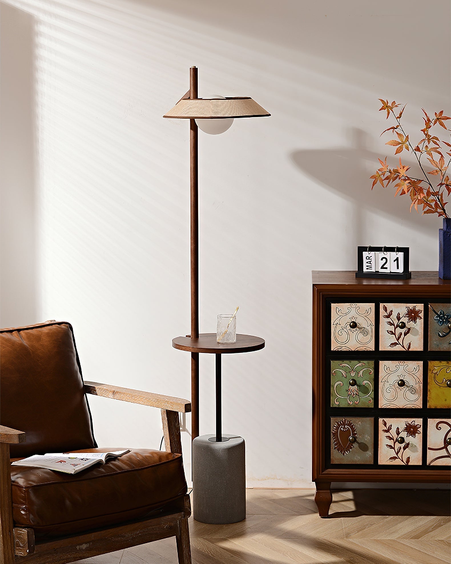 Mirz Minimalist Walnut Wood Floor Lamp-Neutral Decor