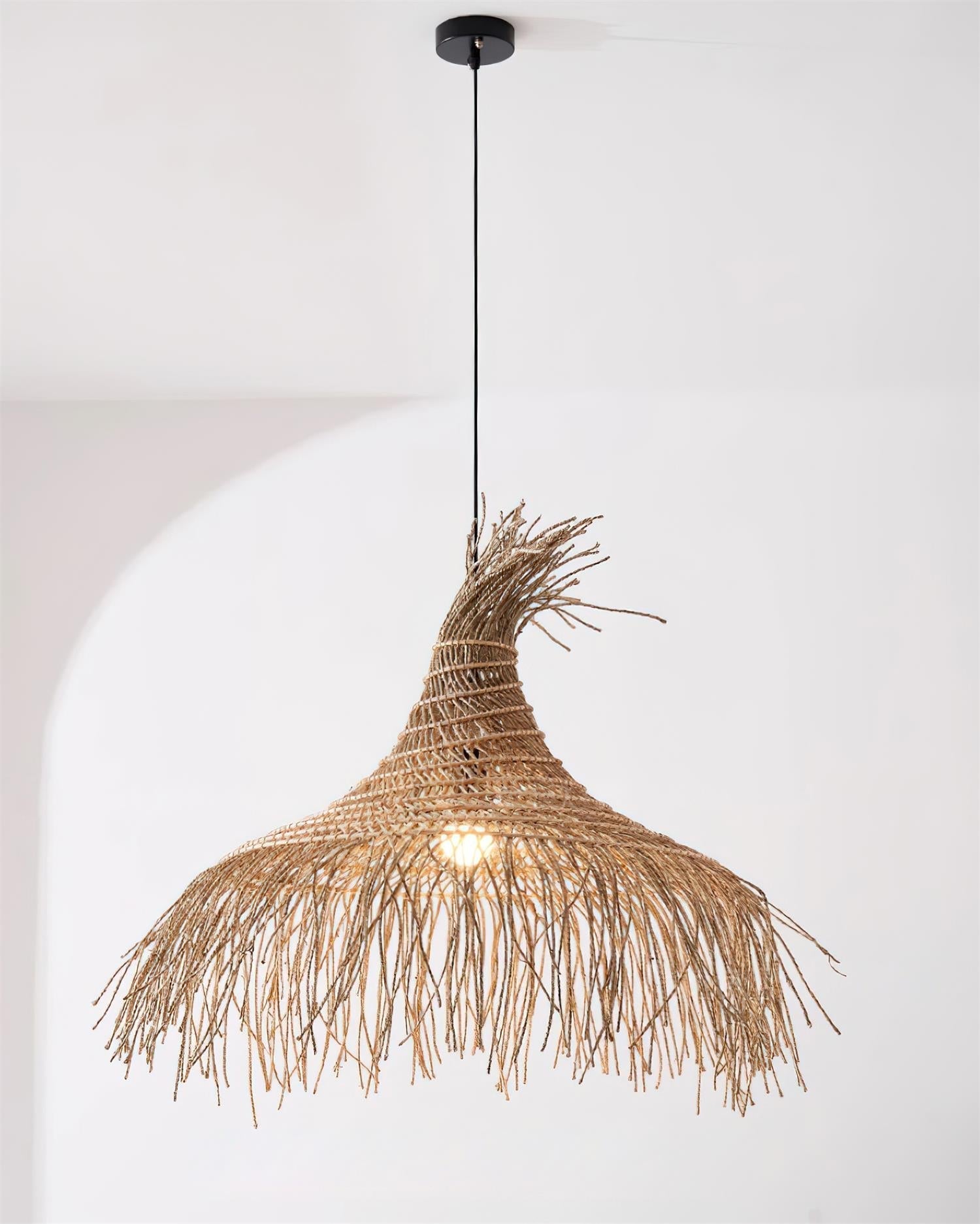 Pendant Light Handwoven Rattan Shade Metal Frame Bohemian Natural