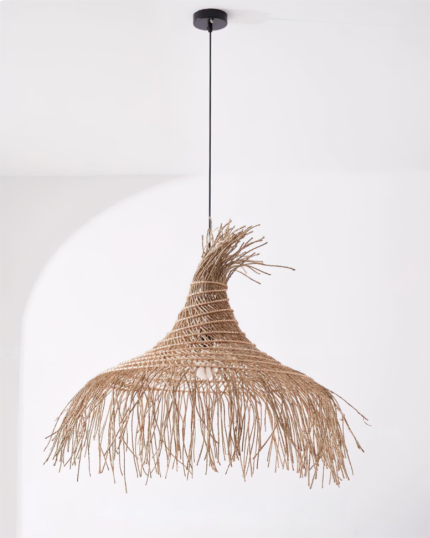 Pendant Light Handwoven Rattan Shade Metal Frame Bohemian Natural
