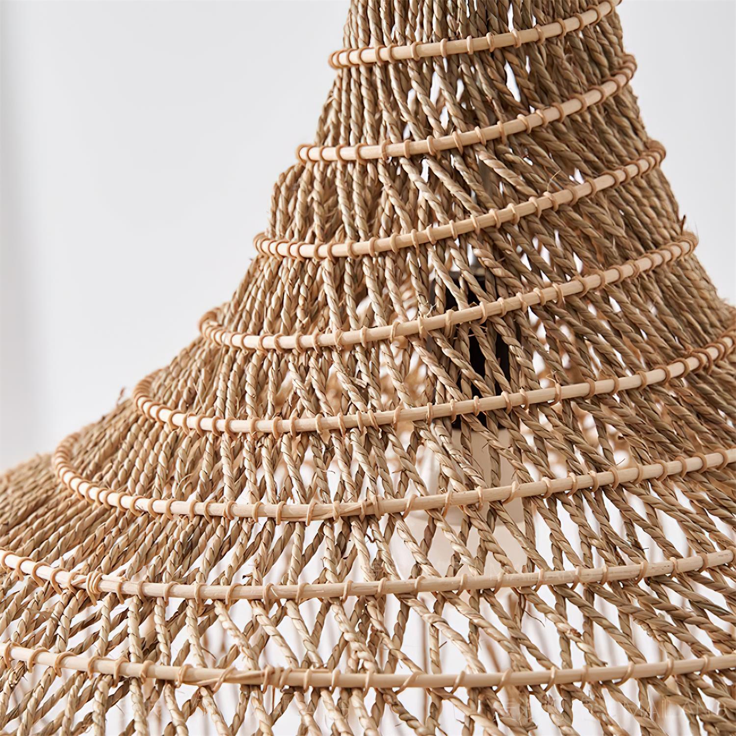 Pendant Light Handwoven Rattan Shade Metal Frame Bohemian Natural