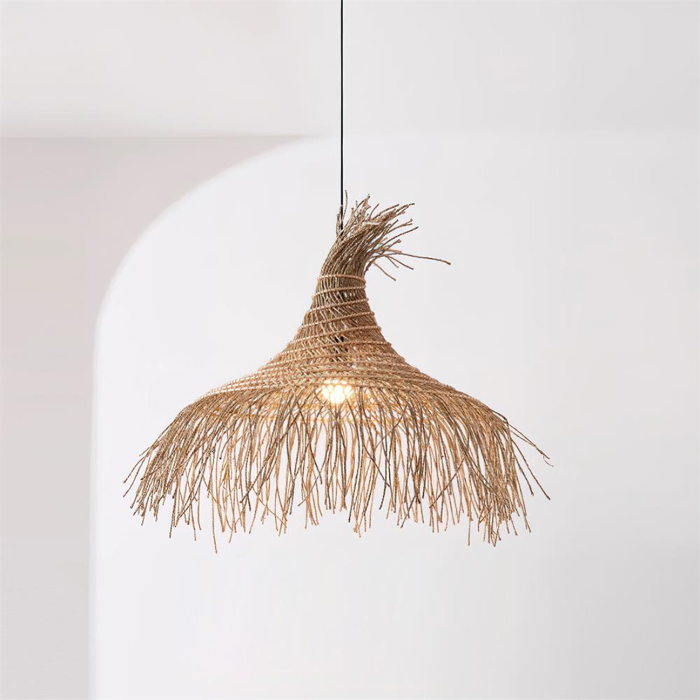 Pendant Light Handwoven Rattan Shade Metal Frame Bohemian Natural
