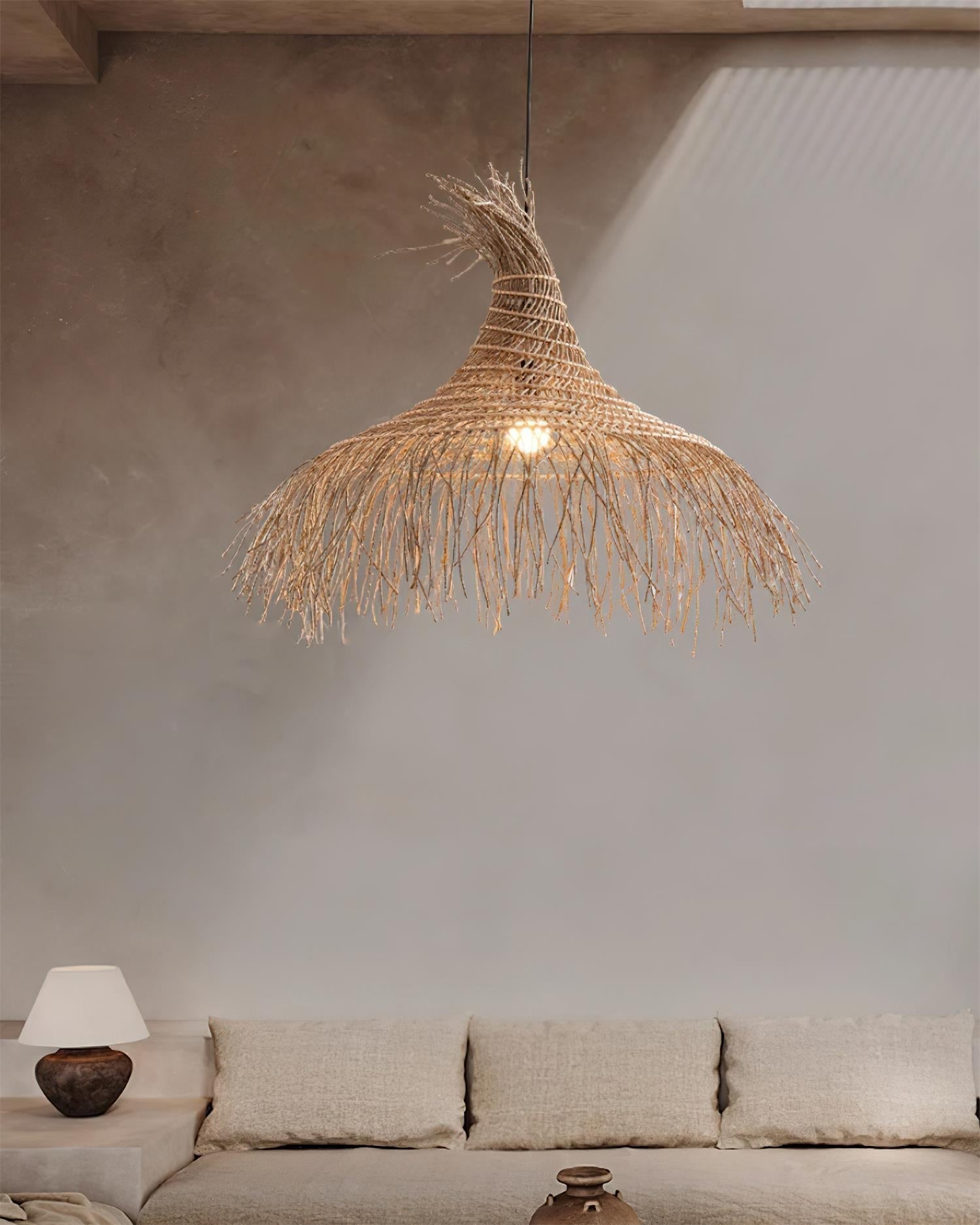 Pendant Light Handwoven Rattan Shade Metal Frame Bohemian Natural