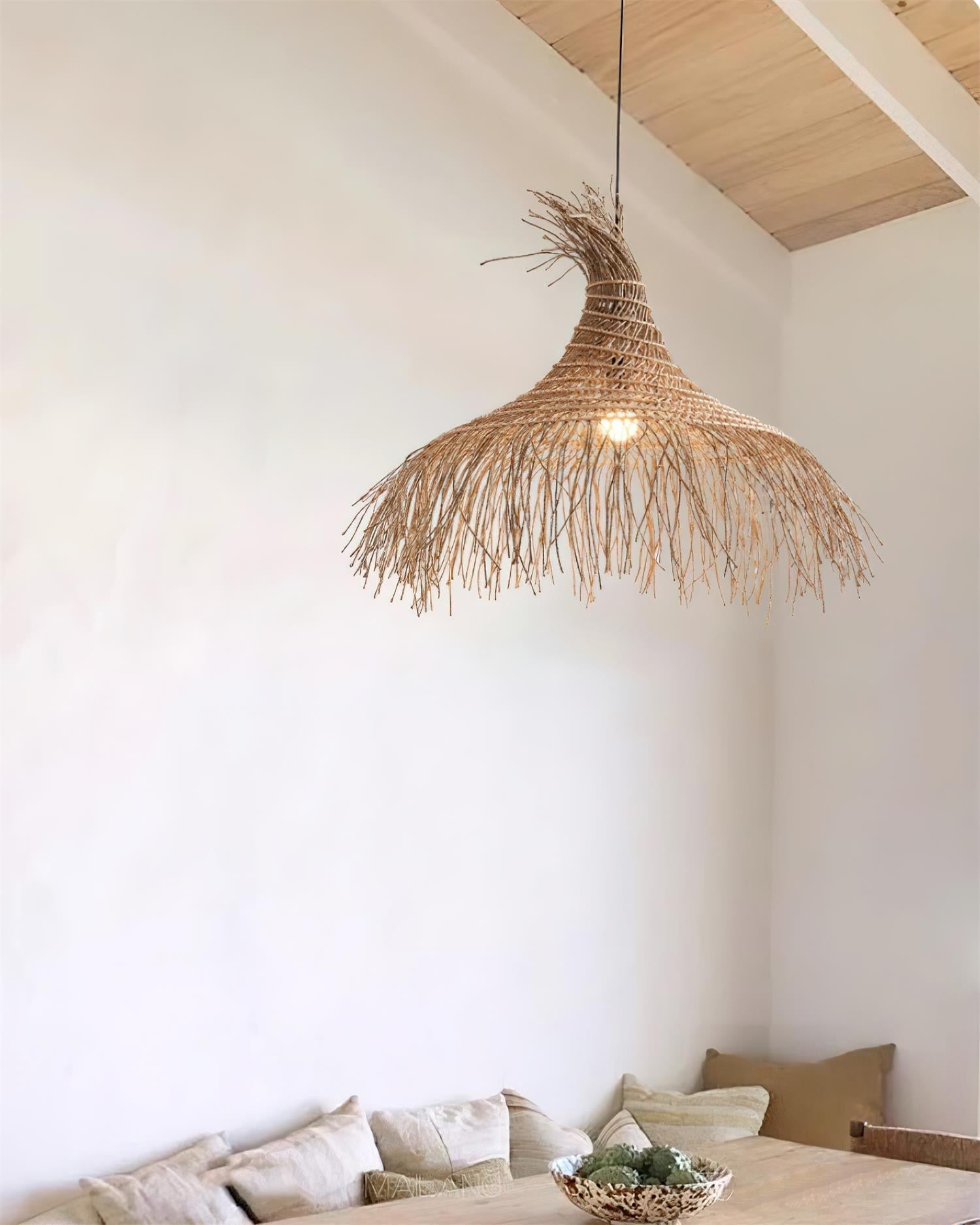 Pendant Light Handwoven Rattan Shade Metal Frame Bohemian Natural