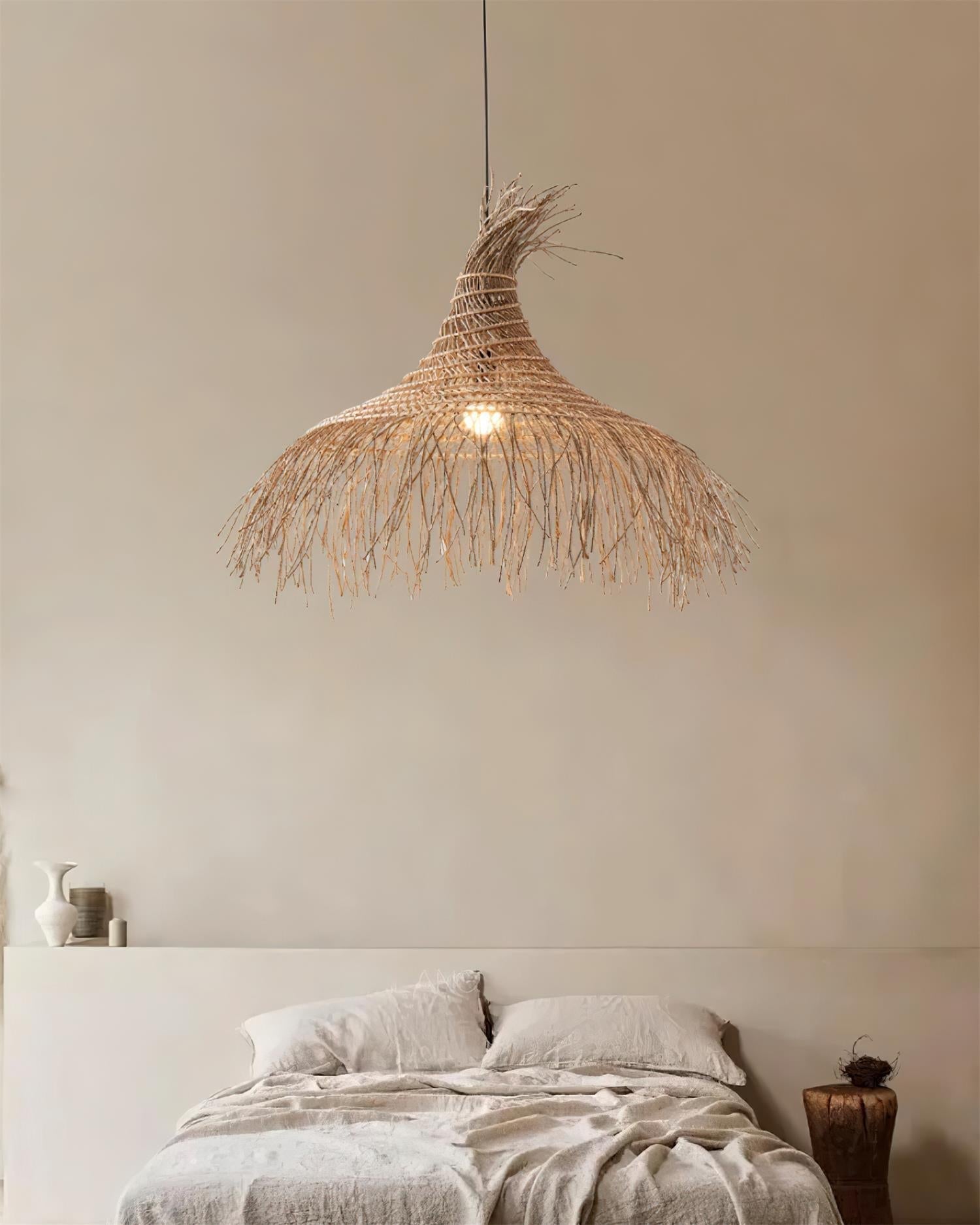 Pendant Light Handwoven Rattan Shade Metal Frame Bohemian Natural