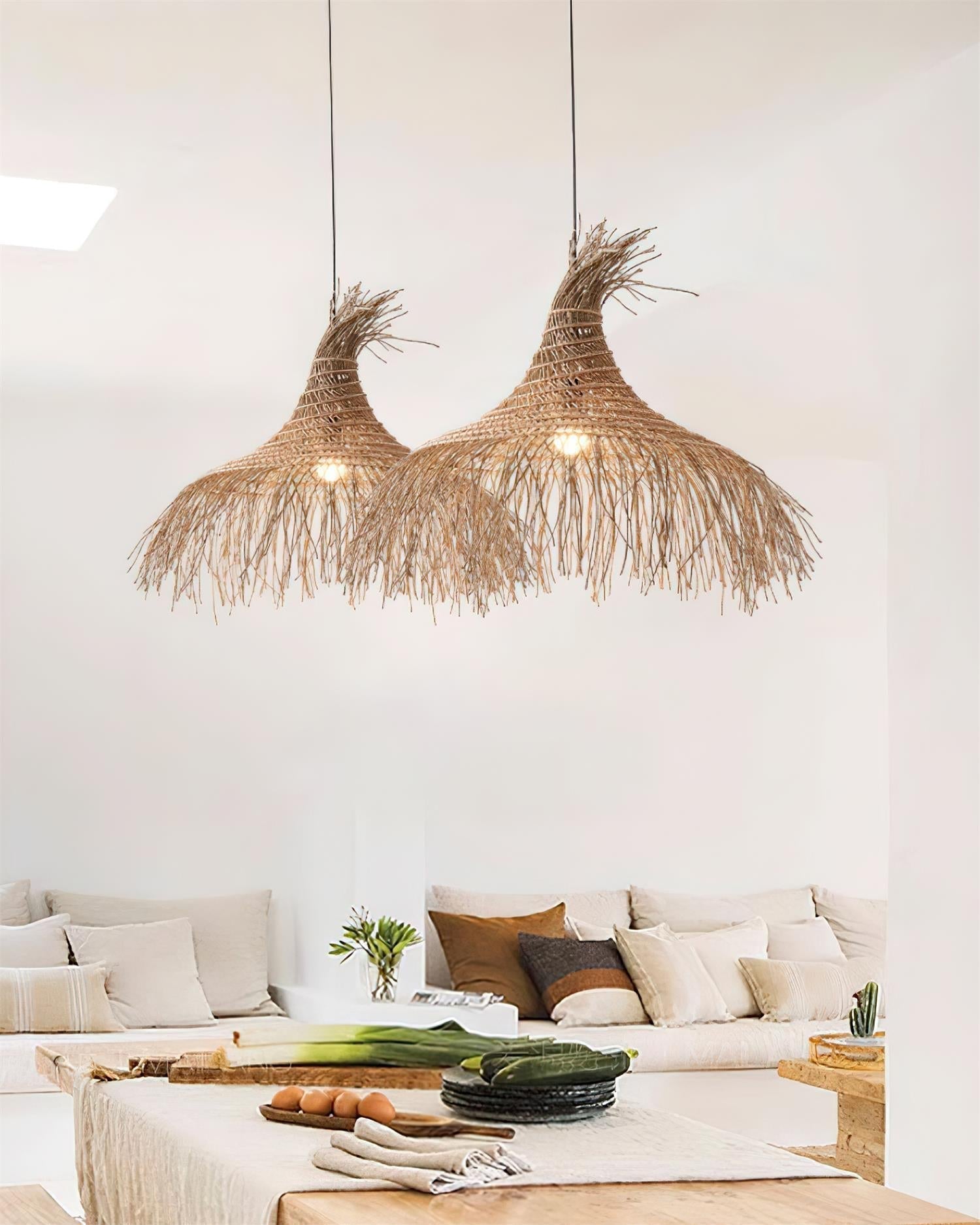 Pendant Light Handwoven Rattan Shade Metal Frame Bohemian Natural