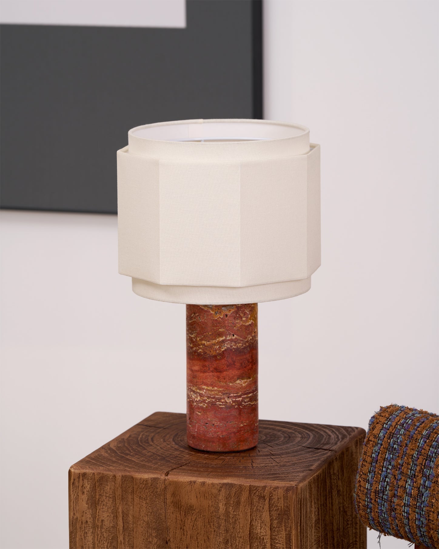 Eclipse Geometric Fabric & Marble Table Lamp-Neutral Decor